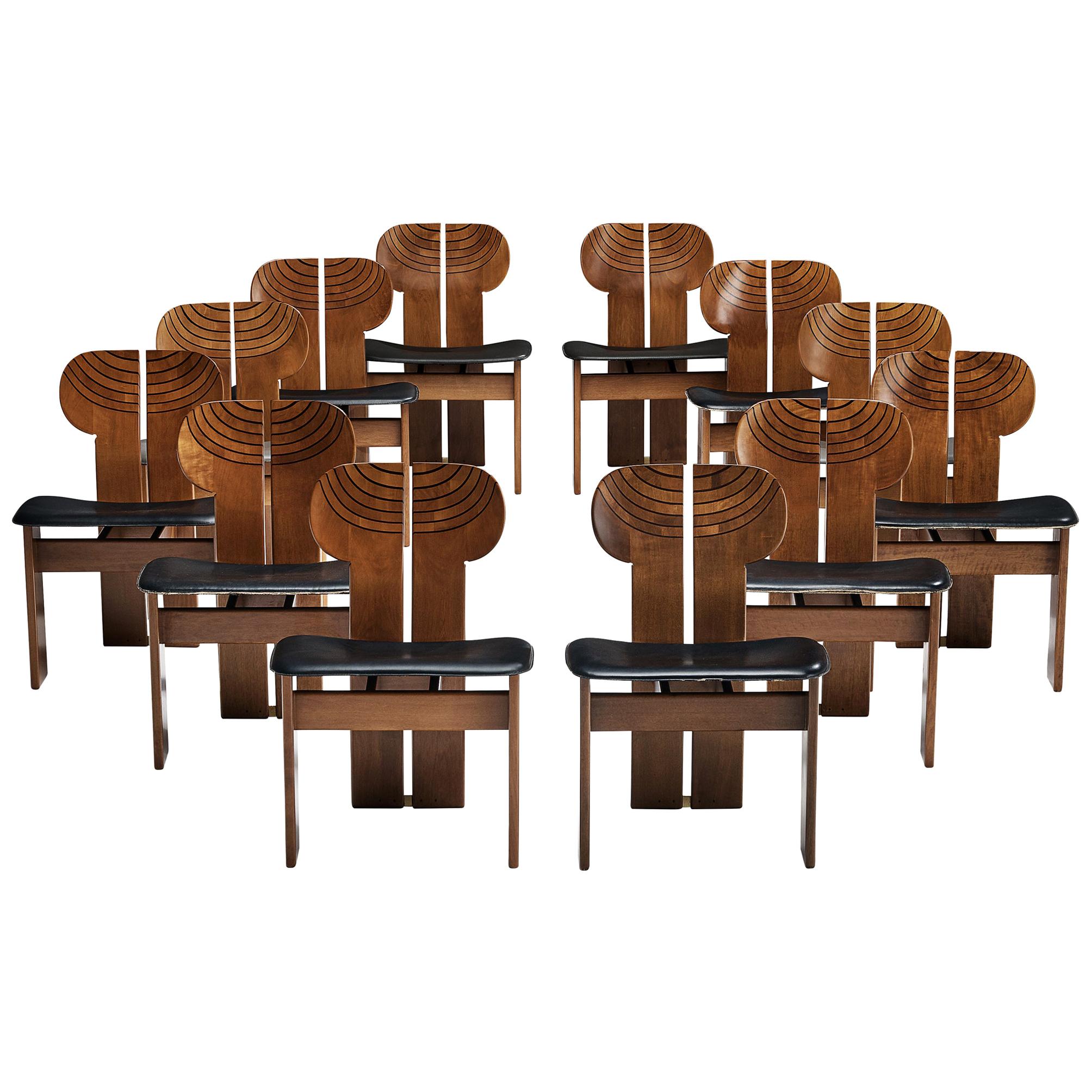 Afra & Tobia Scarpa Set of Twelve 'Africa' Dining Chairs with Black Leather