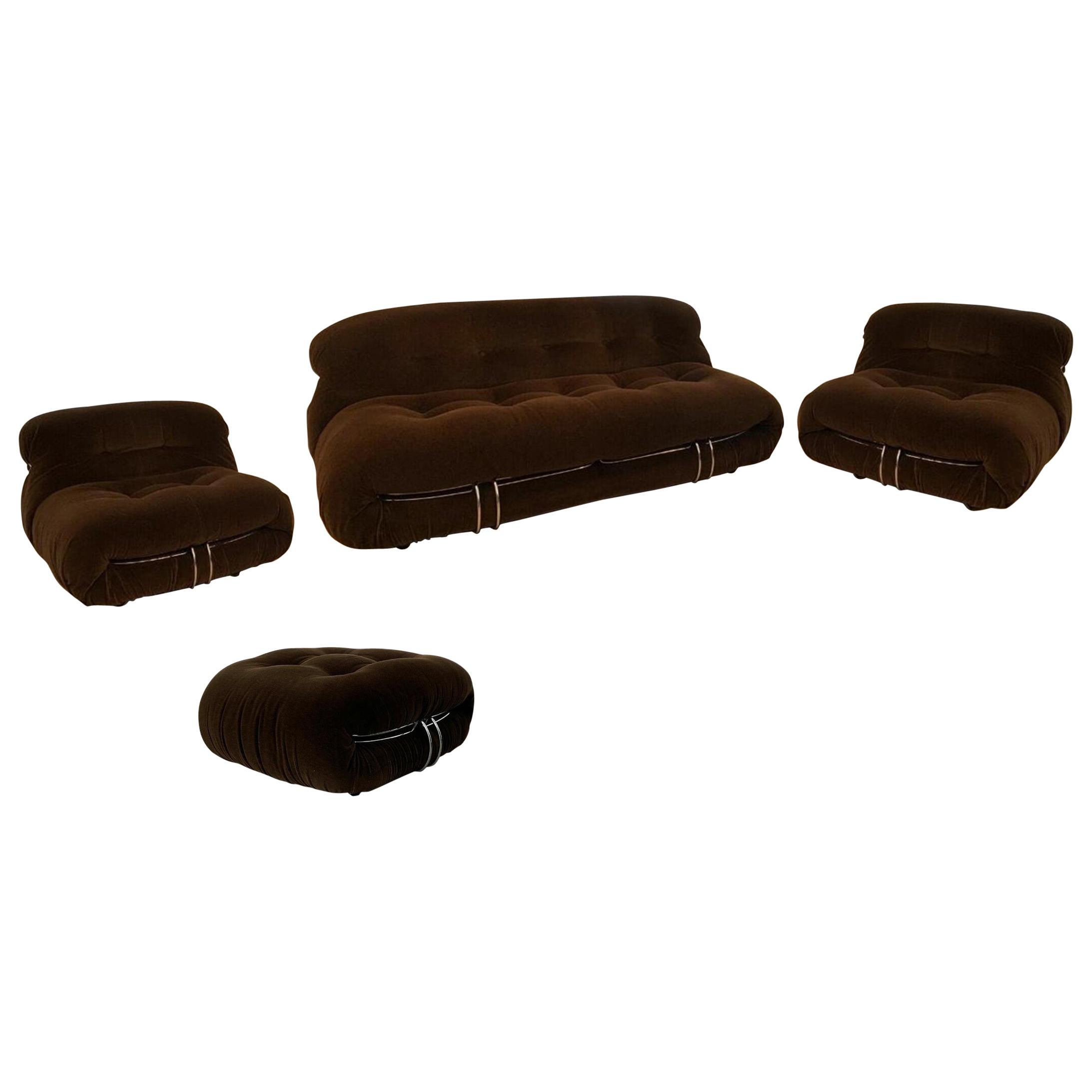Afra & Tobia Scarpa Set with Sofa Armchairs and Ottoman Soriana for Cassina