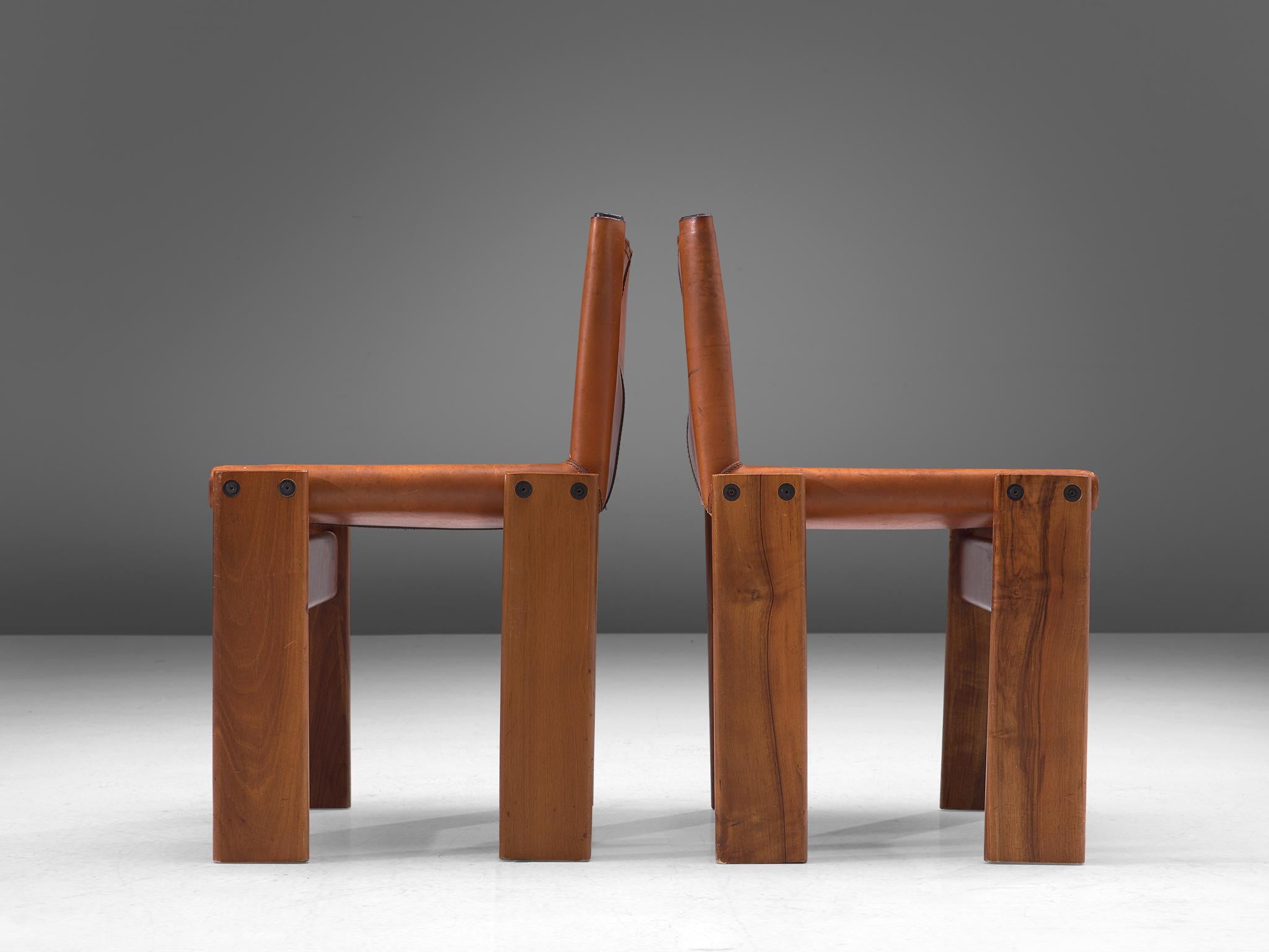 Afra & Tobia Scarpa Six Monk Chairs in Cognac Leather In Good Condition In Waalwijk, NL