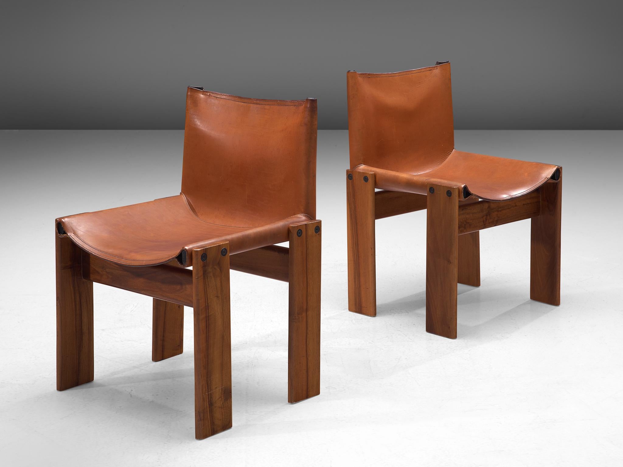 Late 20th Century Afra & Tobia Scarpa Six Monk Chairs in Cognac Leather
