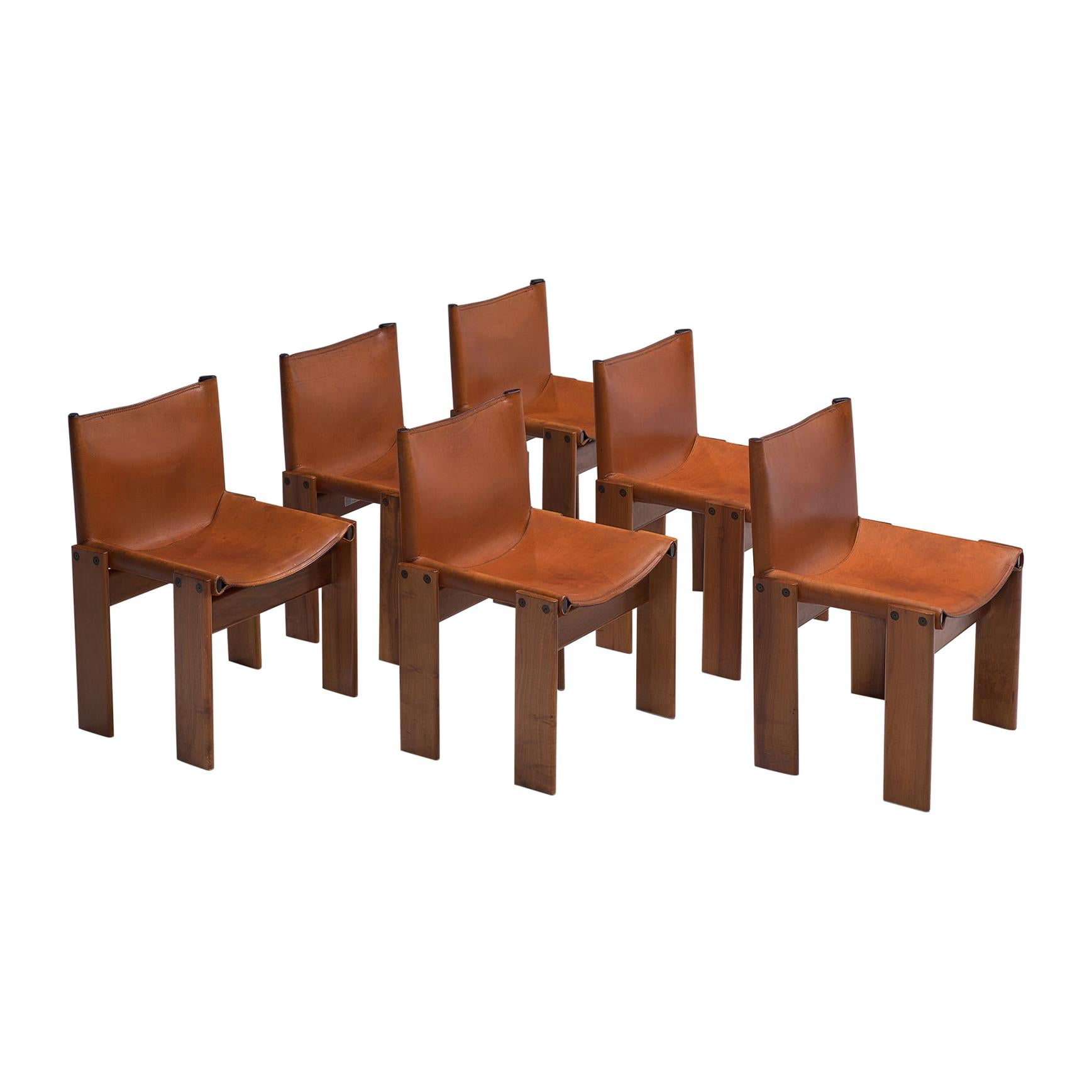 Afra & Tobia Scarpa Six Monk Chairs in Cognac Leather