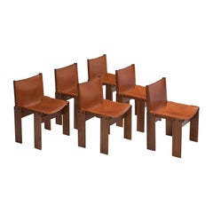 Afra & Tobia Scarpa Six Monk Chairs in Cognac Leather
