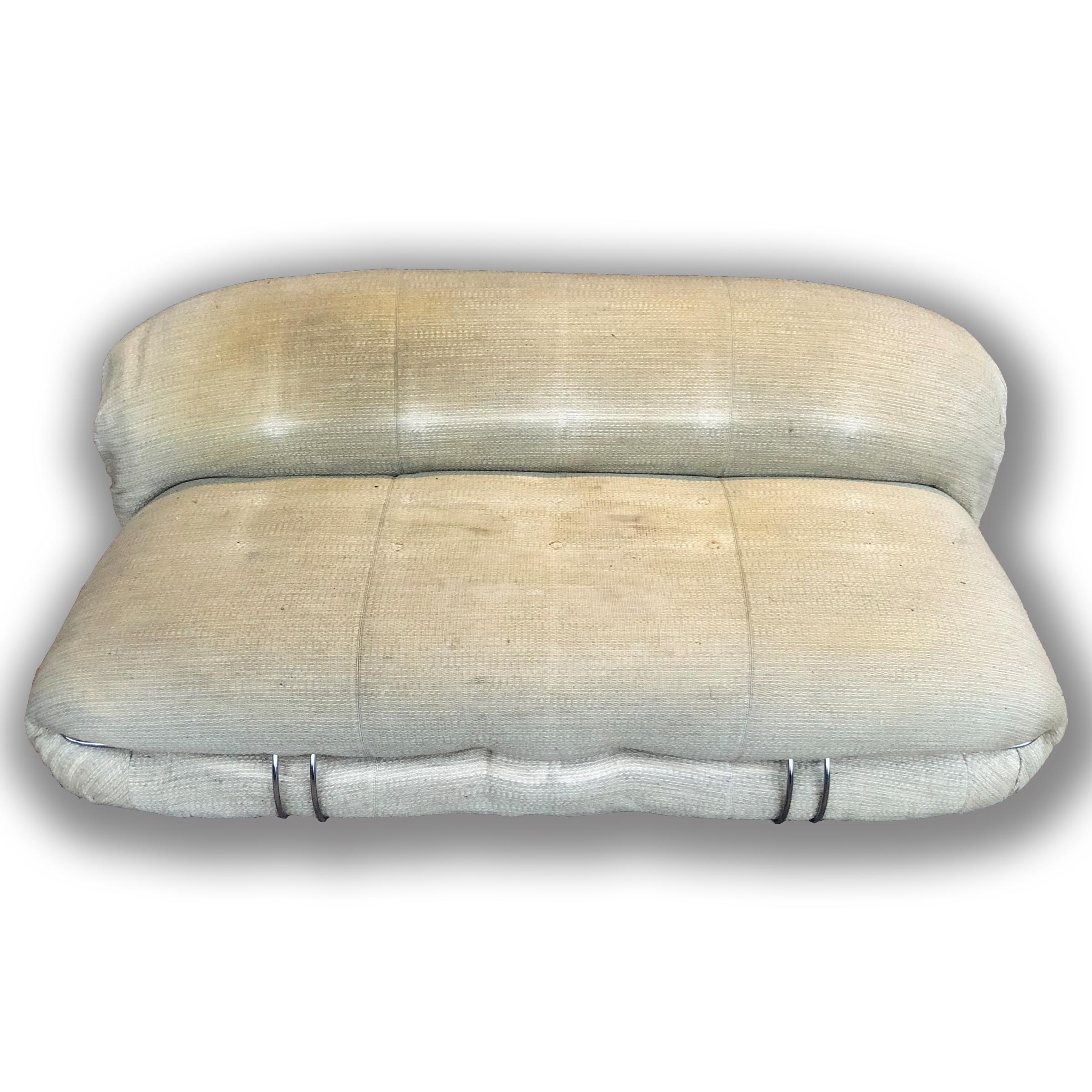 Chrome Afra & Tobia Scarpa Soriana 2-Seat Sofa for Cassina, 1972 'Needs Reupholstery' For Sale
