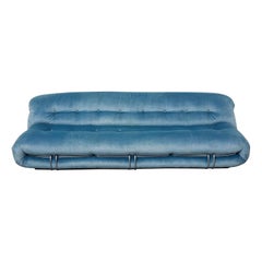 Afra & Tobia Scarpa Soriana 3 Seater Sofa in Sky Blue Velvet for Cassina, 1970