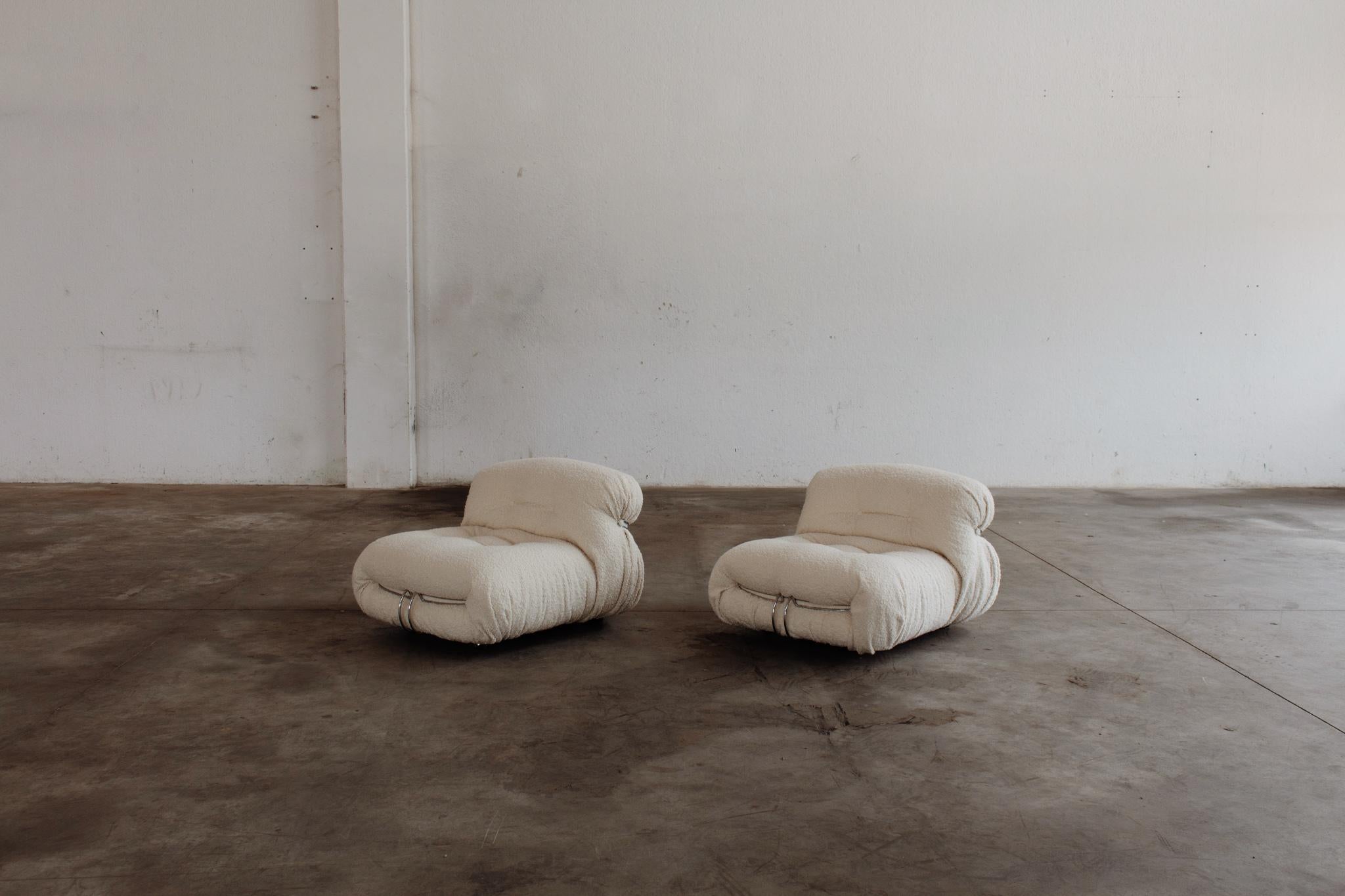 Afra & Tobia Scarpa “Soriana” Chairs for Cassina, Bouclé Wool, 1969, Set of 2 For Sale 4