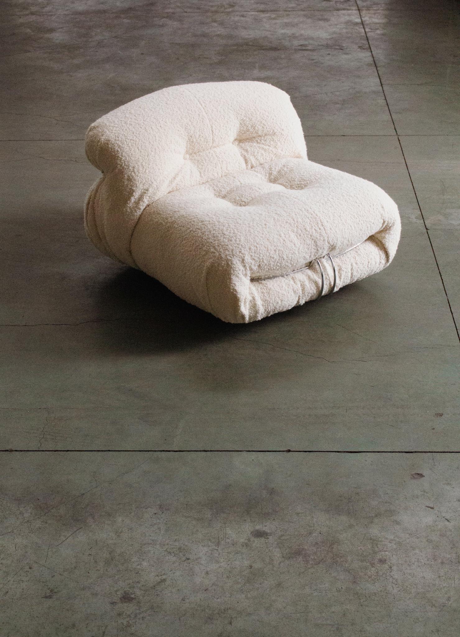 Afra & Tobia Scarpa Soriana Stühle für Cassina, Elfenbein Bouclé, 1969, 2er Set im Angebot 5