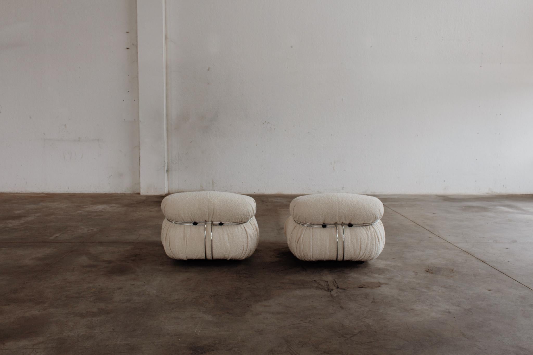 Afra & Tobia Scarpa Soriana Stühle für Cassina, Elfenbein Bouclé, 1969, 2er Set im Angebot 6