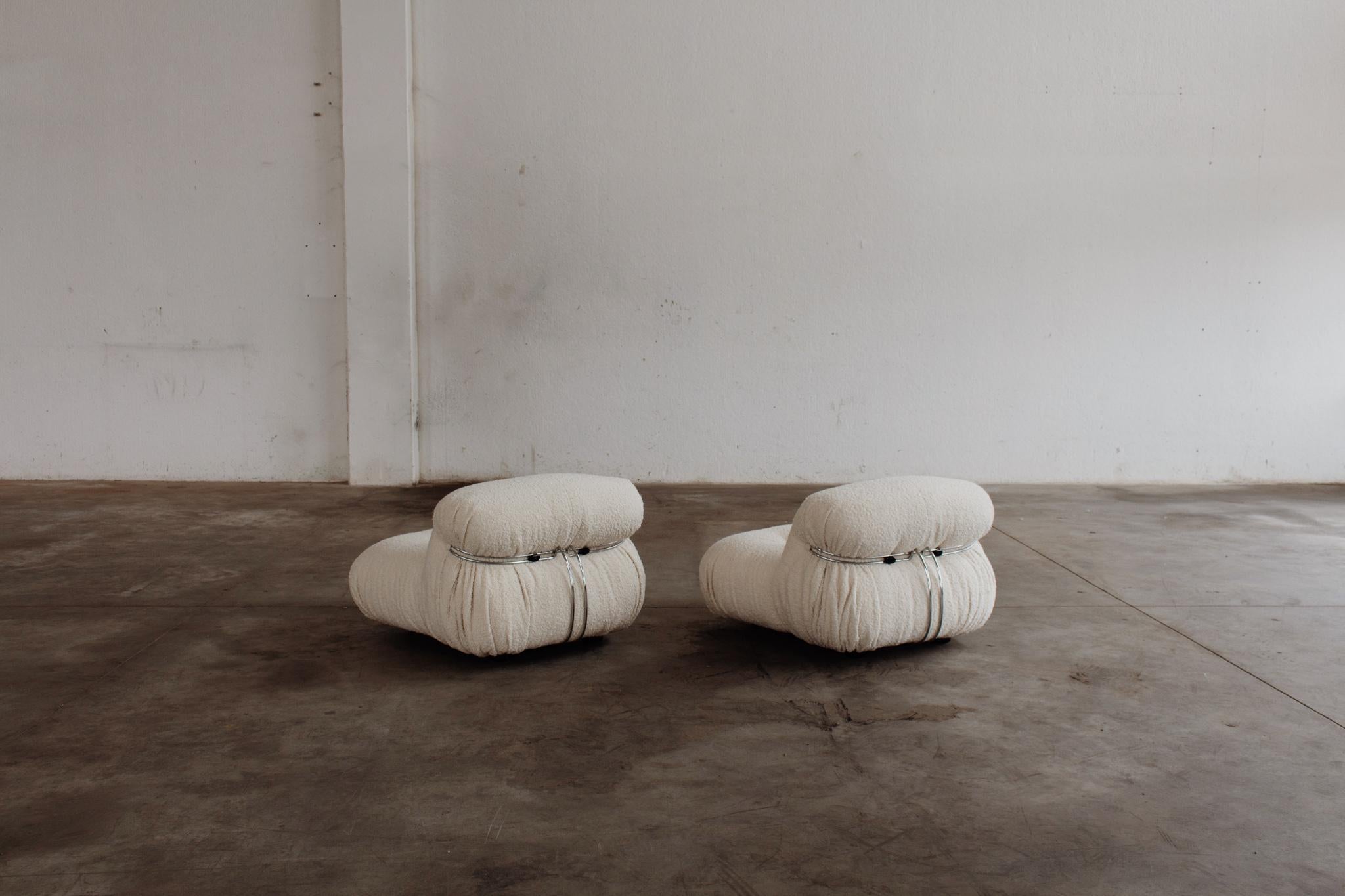 Afra & Tobia Scarpa Soriana Stühle für Cassina, Elfenbein Bouclé, 1969, 2er Set im Angebot 10
