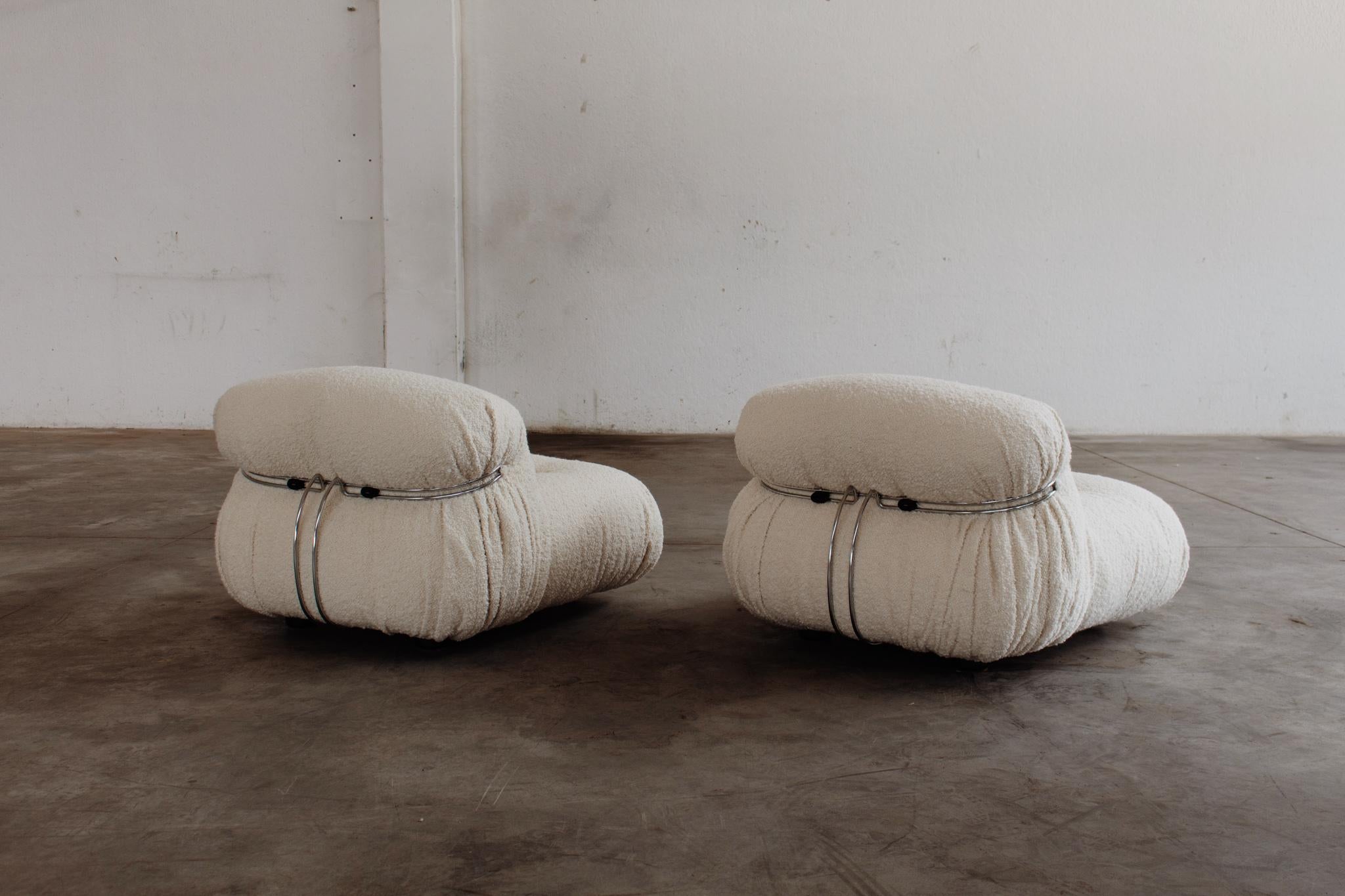Mid-20th Century Afra & Tobia Scarpa “Soriana” Chairs for Cassina, Bouclé Wool, 1969, Set of 2 For Sale