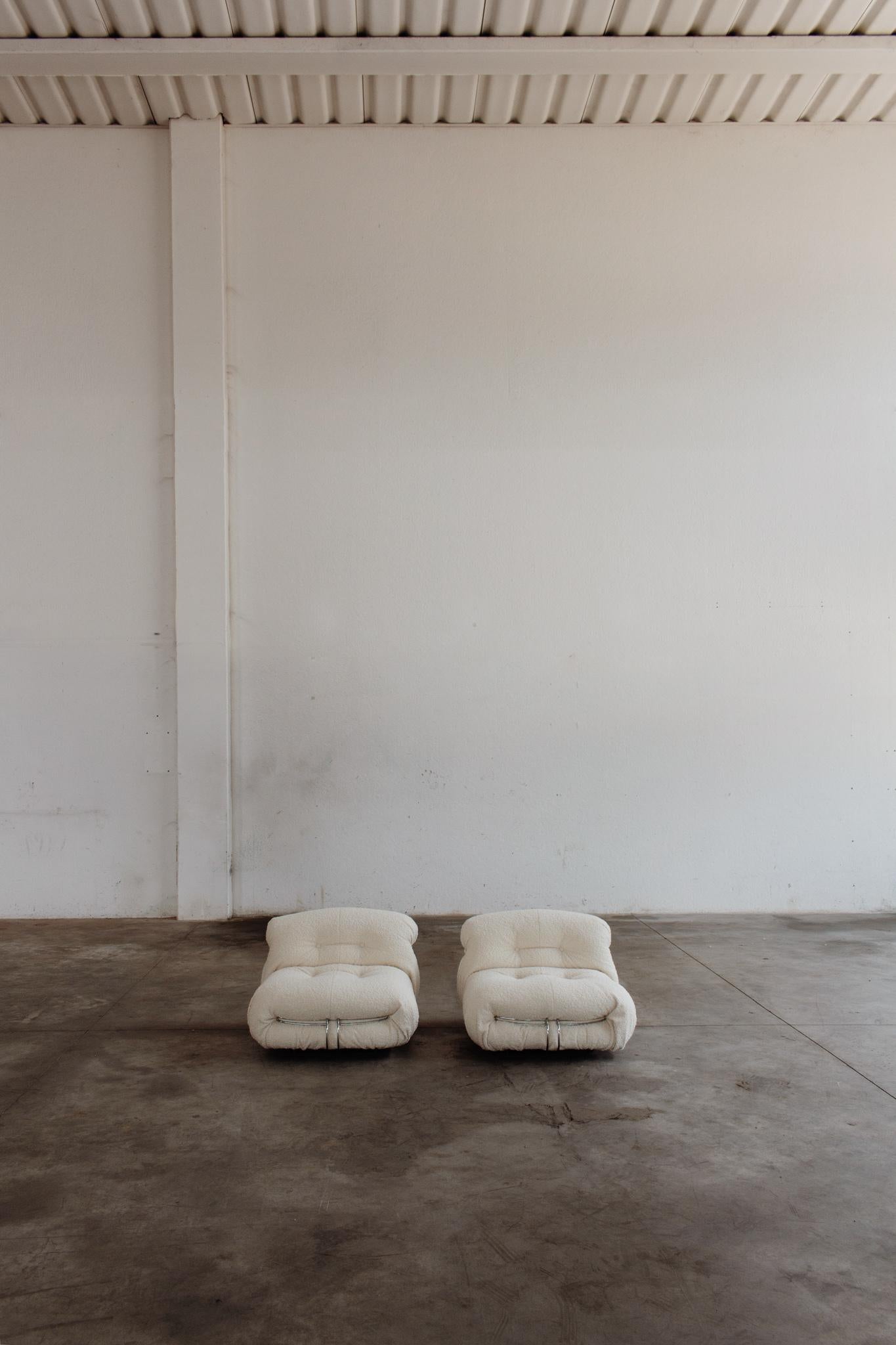 Afra & Tobia Scarpa Soriana Stühle für Cassina, Elfenbein Bouclé, 1969, 2er Set im Angebot 2