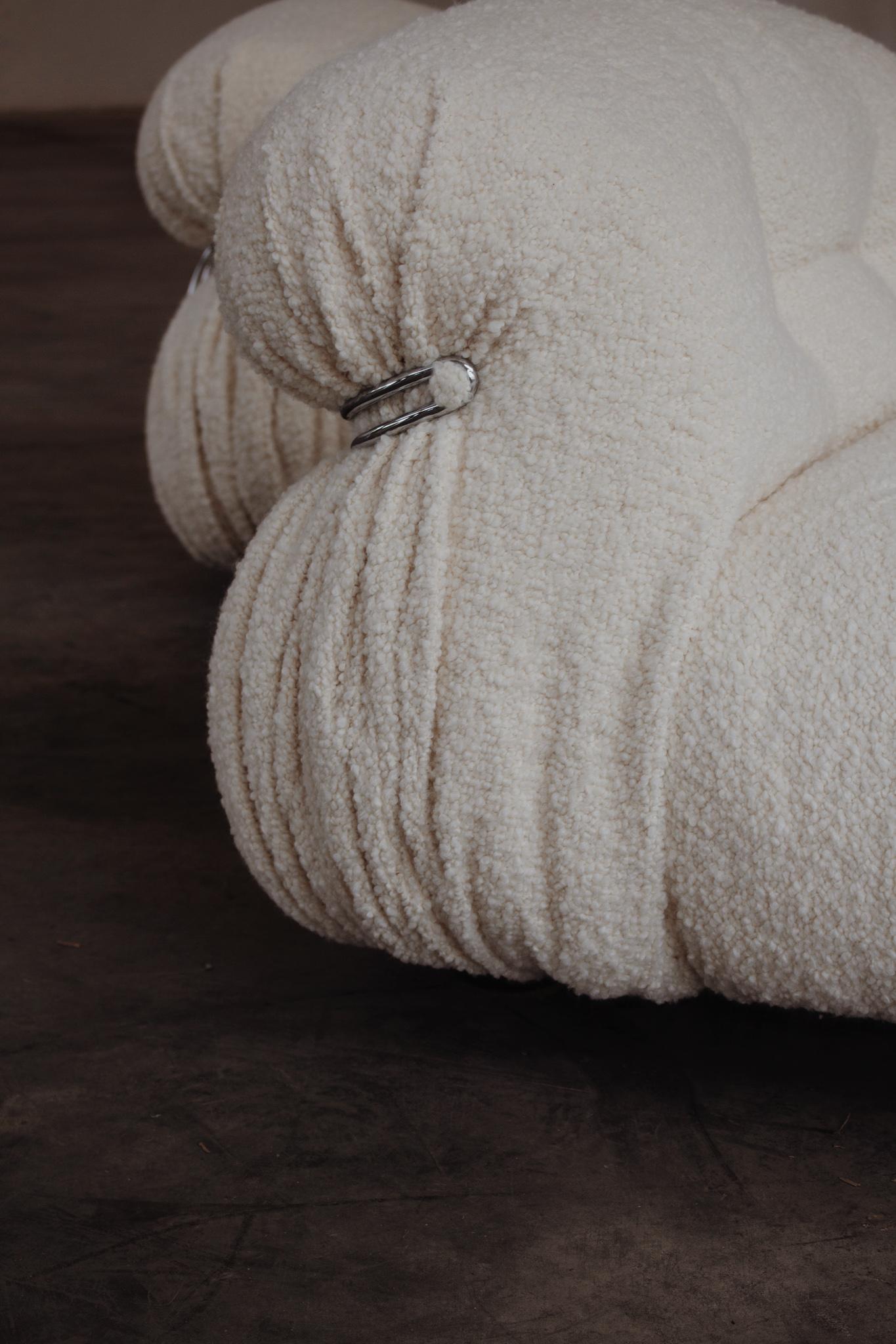 Afra & Tobia Scarpa Soriana Stühle für Cassina, Elfenbein Bouclé, 1969, 2er Set im Angebot 3