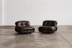 Afra & Tobia Scarpa "Soriana" Chairs for Cassina, Brown Leather, 1969, Set of 2