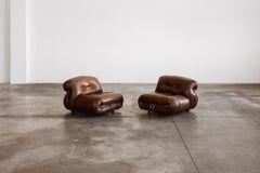 Afra & Tobia Scarpa "Soriana" Chairs for Cassina, Brown Leather, 1969, Set of 2