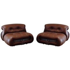 Afra & Tobia Scarpa Sillas "Soriana" para Cassina, cuero marrón, 1969, set de 2