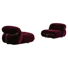 Afra & Tobia Scarpa “Soriana” Chairs for Cassina, Burgundy, 1969, Set of 2