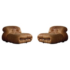 Afra & Tobia Scarpa "Soriana" Chairs for Cassina, Cognac Leather, 1969, Set of 2