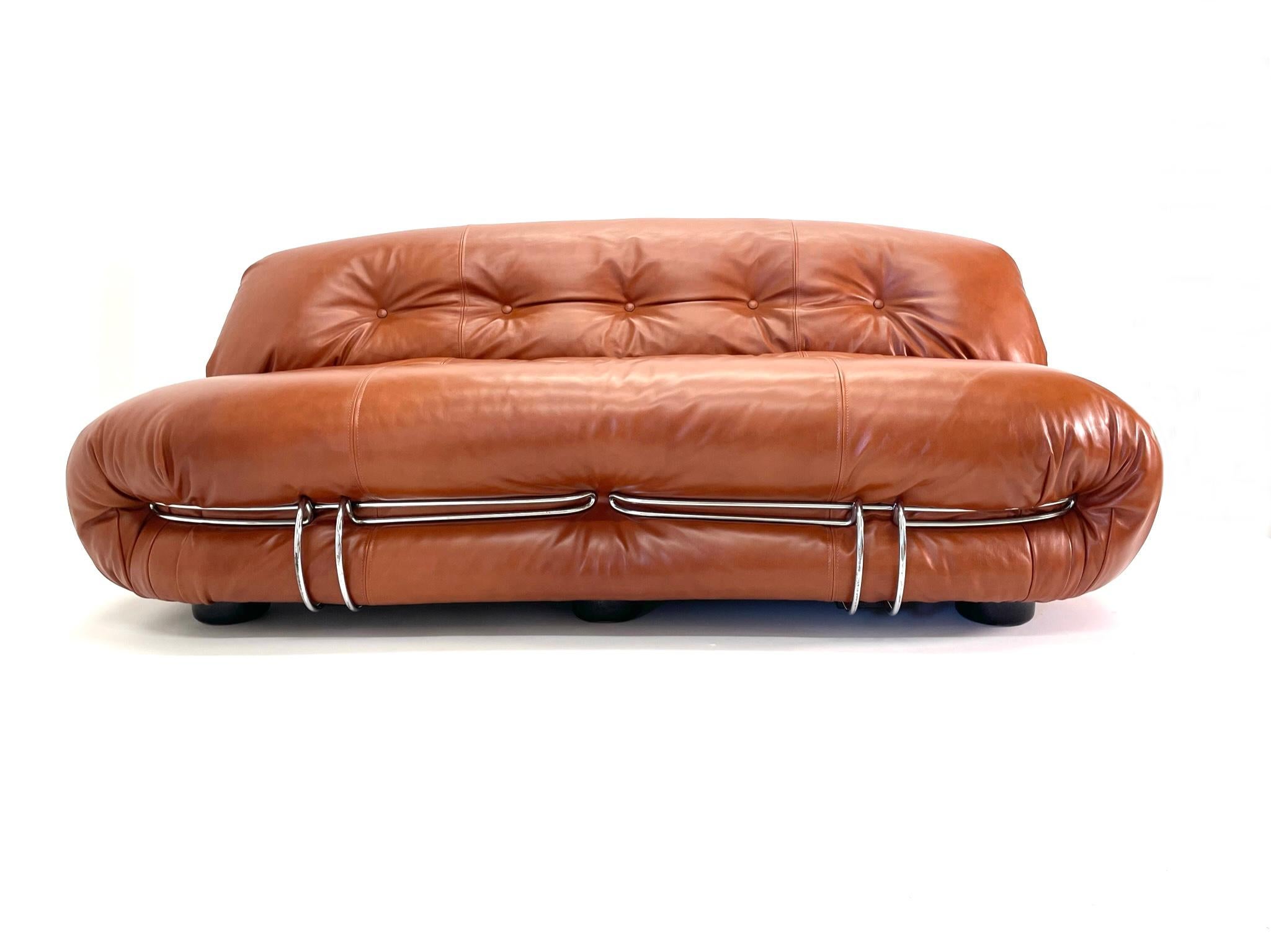 Afra & Tobia Scarpa Soriana Couch for Cassina in Freshly Upholstered Leather  For Sale 1