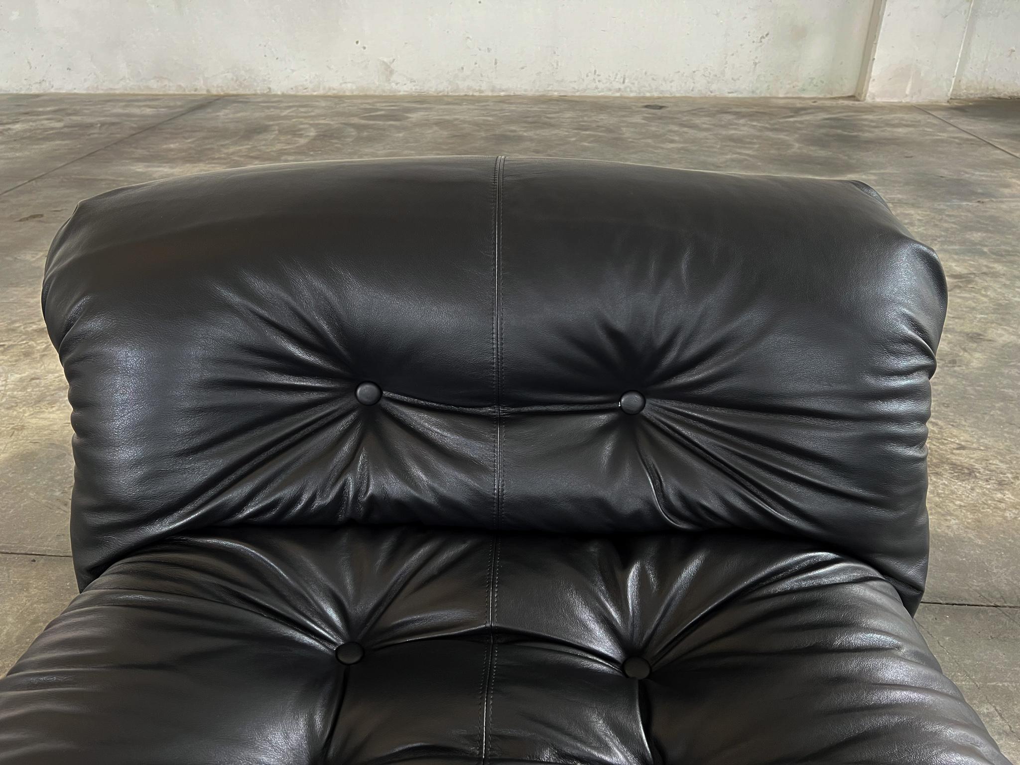 Mid-Century Modern Afra & Tobia Scarpa “Soriana” Chair for Cassina, Black Leather, 1969, Set of 1 For Sale