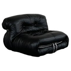 Afra & Tobia Scarpa Soriana Stuhl für Cassina, Schwarzes Leder, 1969, Satz von 1