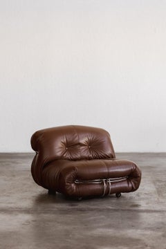 Afra & Tobia Scarpa "Soriana" Easy Chair for Cassina, Brown Leather, 1969