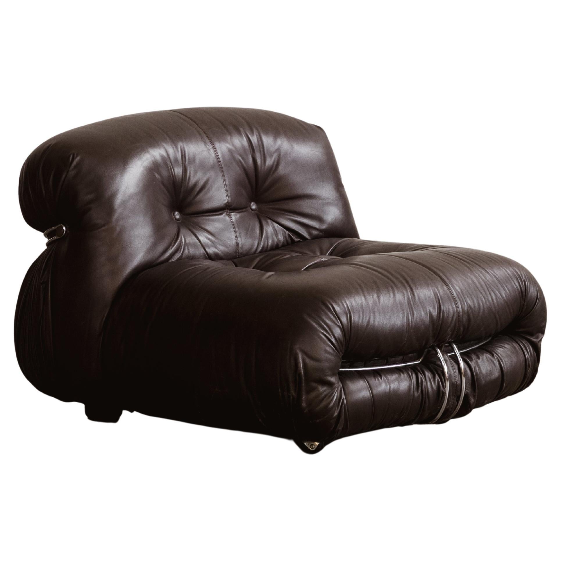 Afra 
Tobia Scarpa “Soriana” Easy Chair for Cassina, Brown Leather, 1969