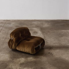 Afra & Tobia Scarpa “Soriana” Easy Chair for Cassina, Musk Green Velvet, 1969