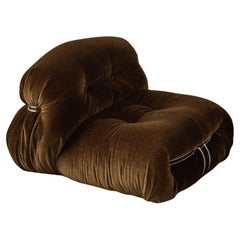 Afra & Tobia Scarpa “Soriana” Easy Chair for Cassina, Musk Green Velvet, 1969