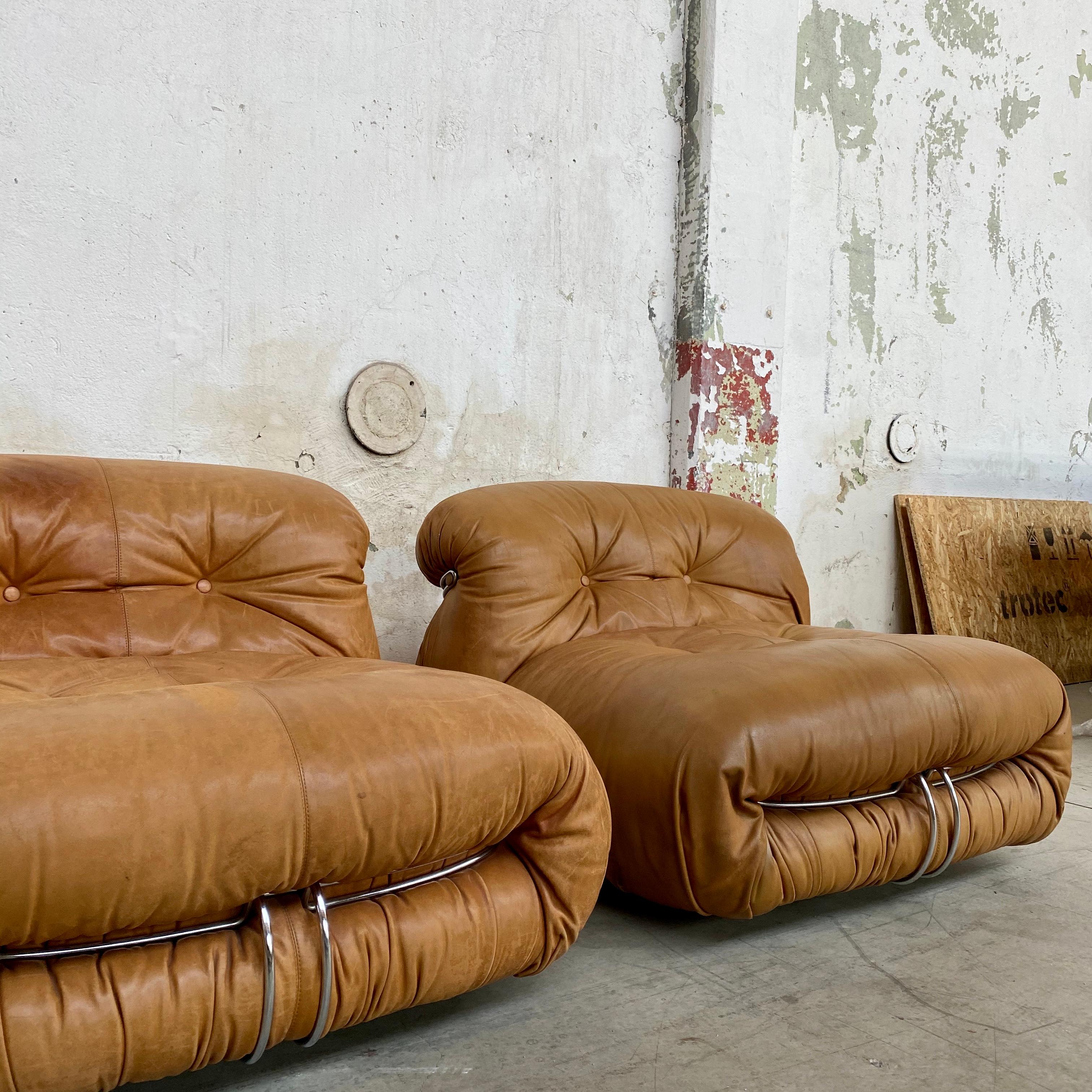 Pair of “Soriana” leather chairs by Afra & Tobia Scarpa for Cassina, 1969.

Pair of 