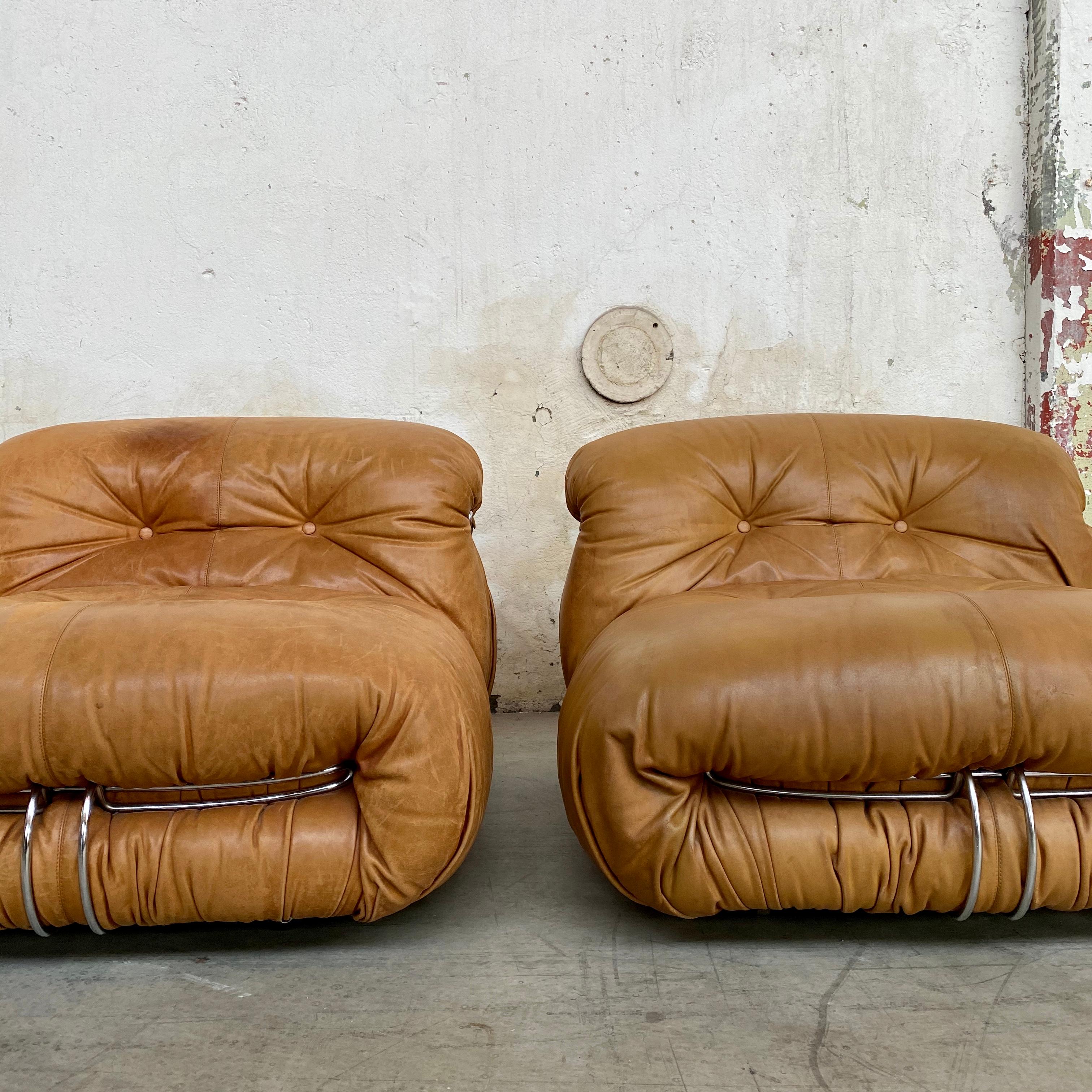 Space Age Afra & Tobia Scarpa “Soriana” Leather Chairs for Cassina, 1969