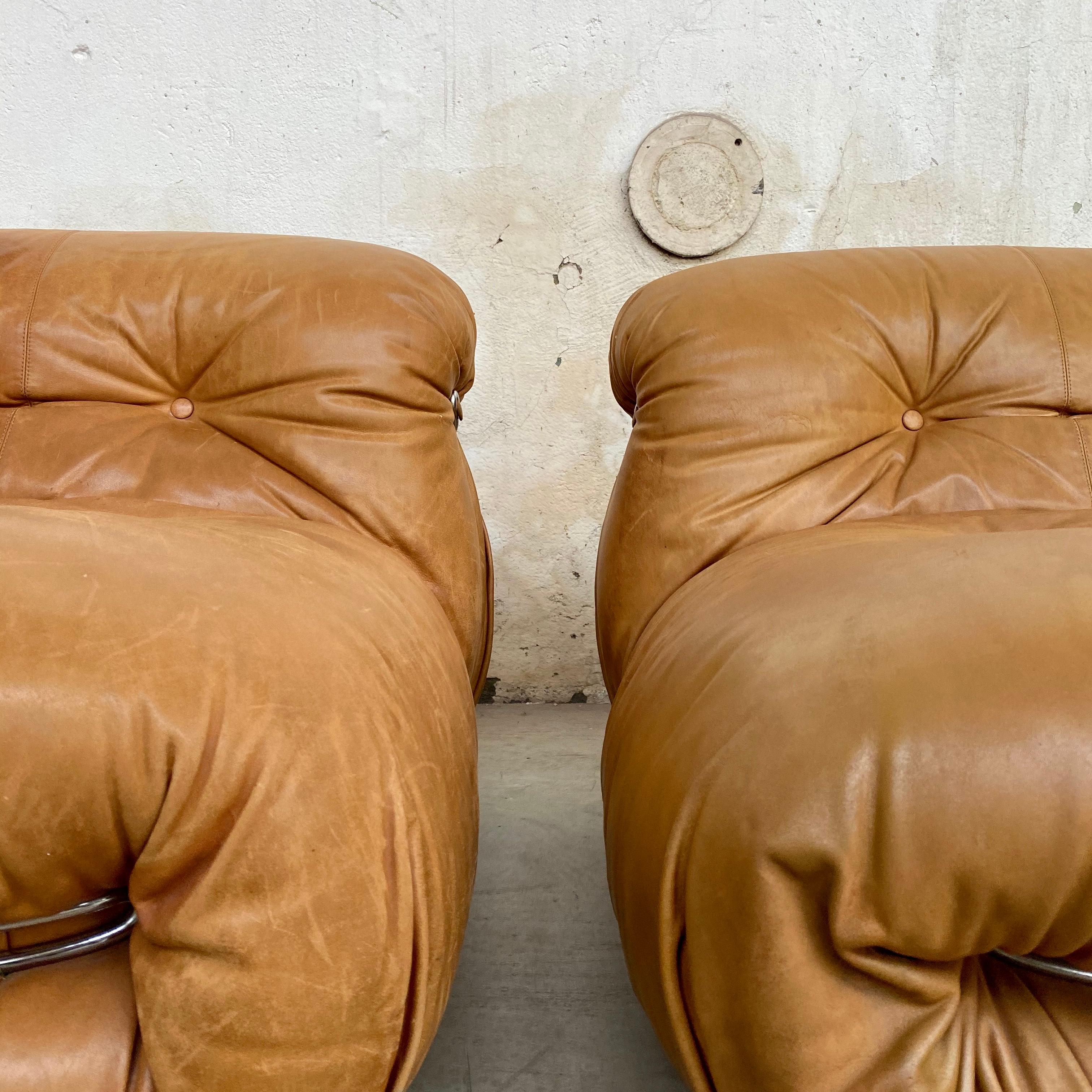 Italian Afra & Tobia Scarpa “Soriana” Leather Chairs for Cassina, 1969