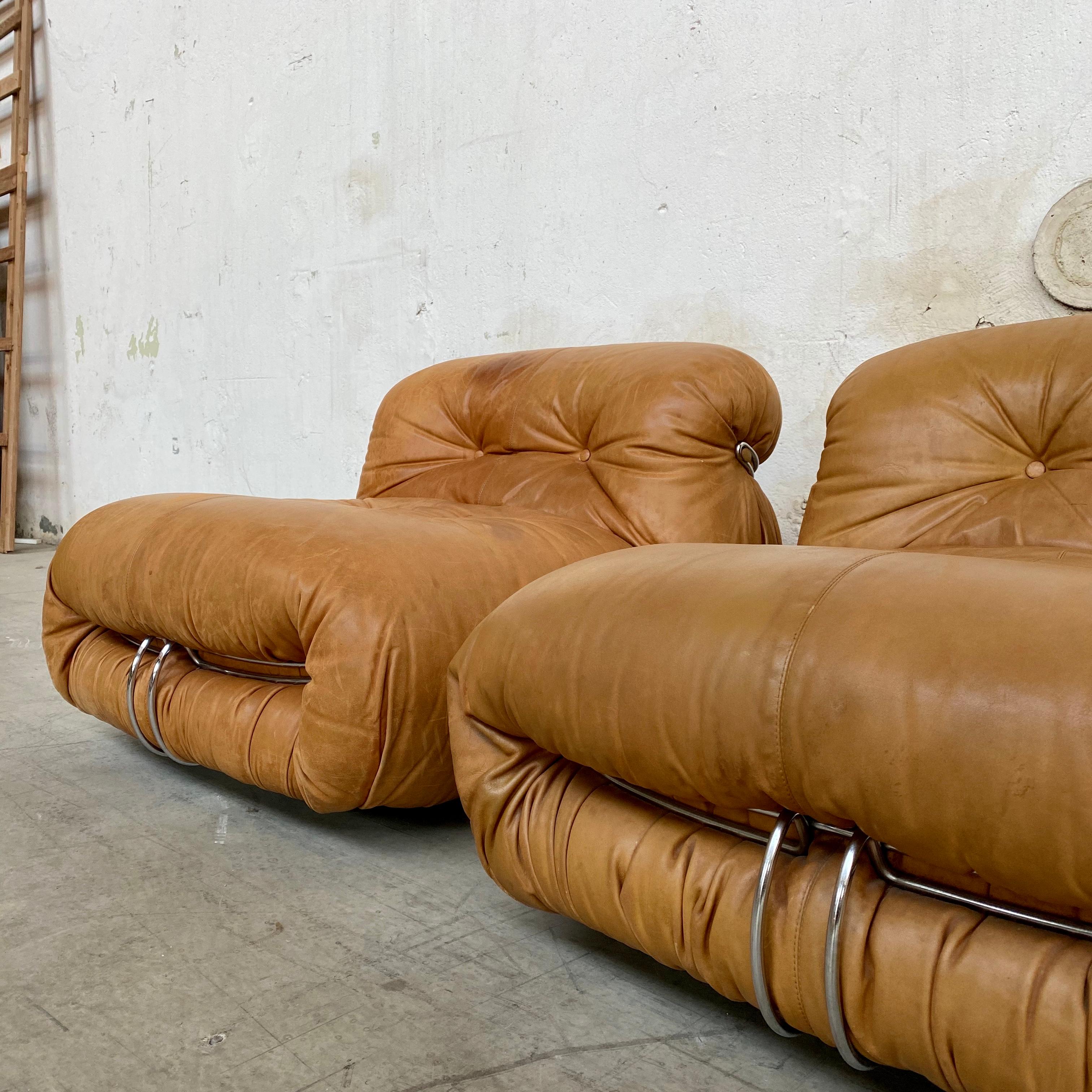 Afra & Tobia Scarpa “Soriana” Leather Chairs for Cassina, 1969 In Good Condition In Lonigo, Veneto