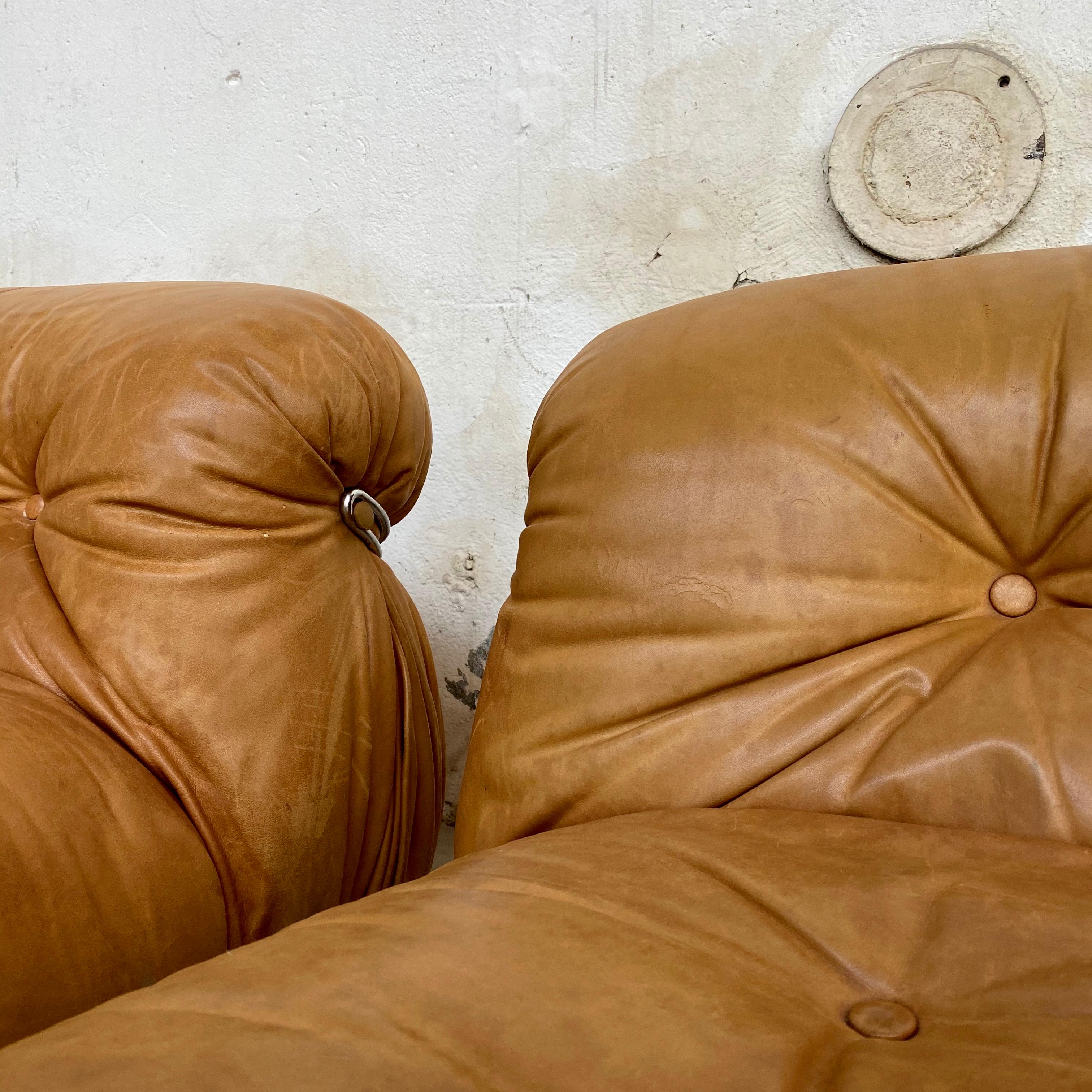 Mid-20th Century Afra & Tobia Scarpa “Soriana” Leather Chairs for Cassina, 1969
