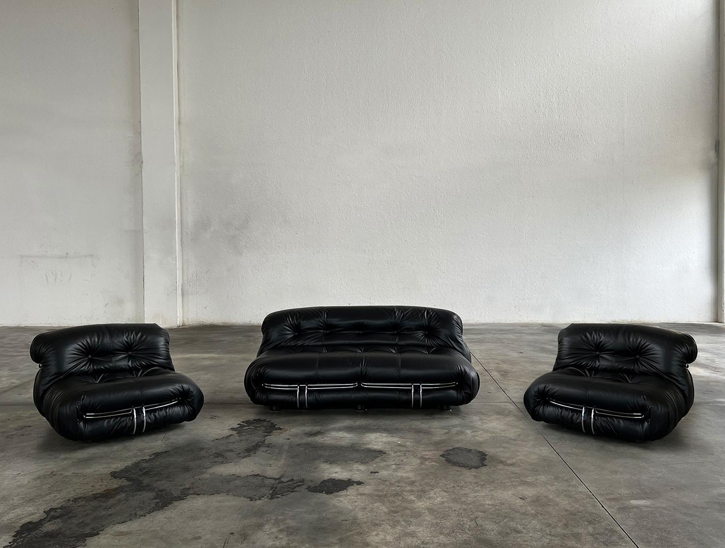 Mid-20th Century Afra & Tobia Scarpa “Soriana” Living Room Set for Cassina, 1969, Set of 3 For Sale