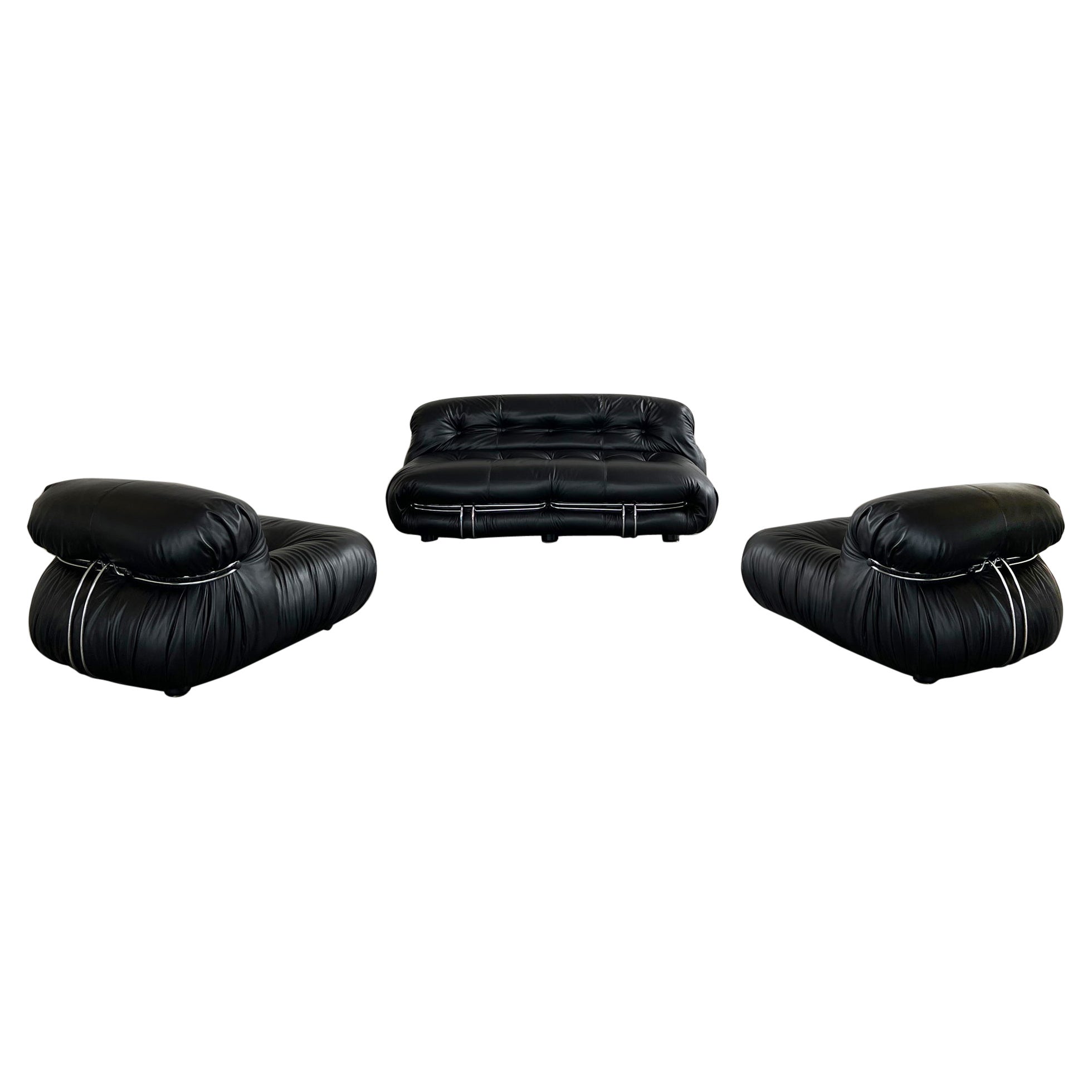 Wohnzimmer-Set von Afra & Tobia Scarpa Soriana für Cassina, Schwarz, 1969, 3er-Set im Angebot