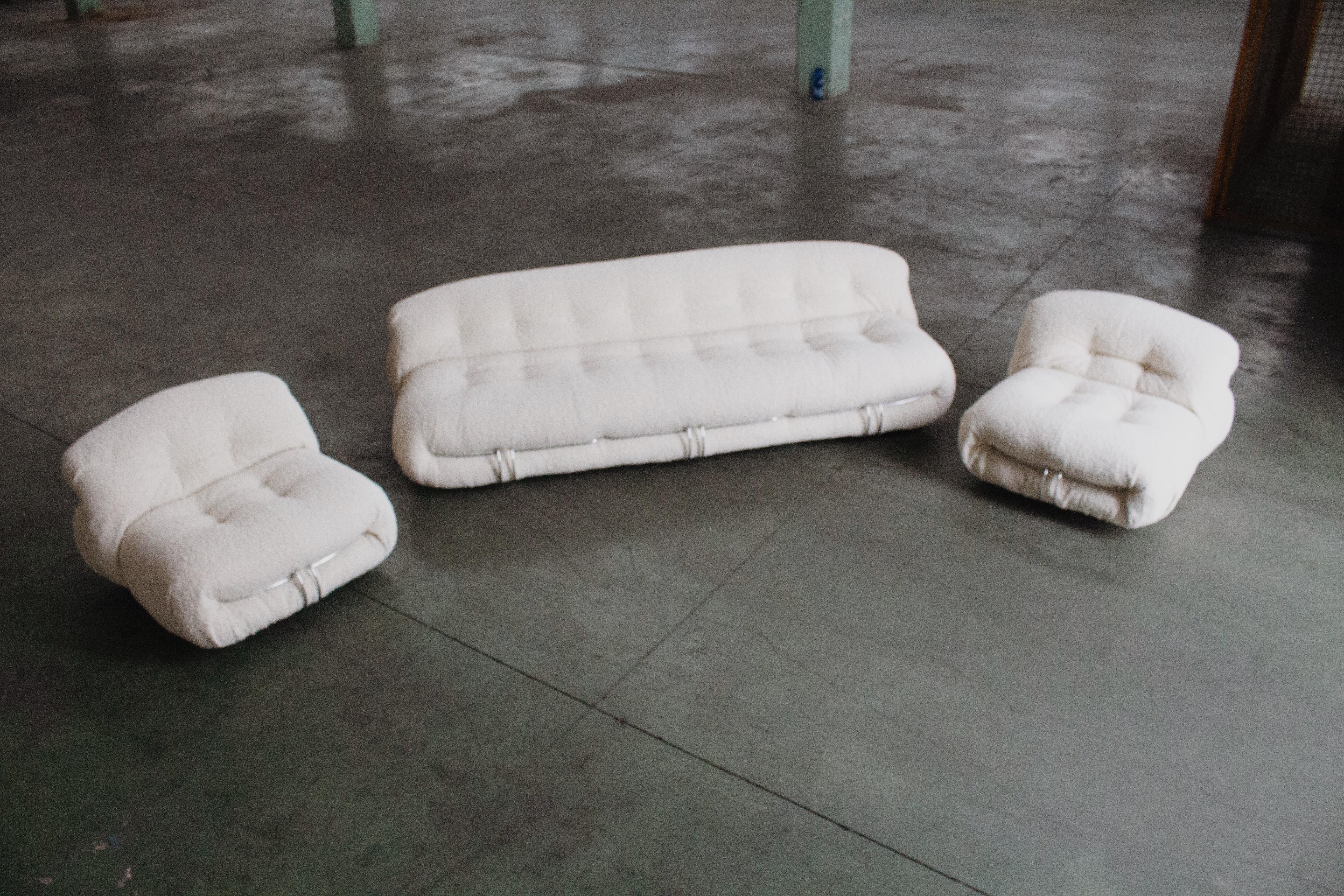 Mid-20th Century Afra & Tobia Scarpa “Soriana” Living Room Set for Cassina, Bouclé Wool, 1969 For Sale