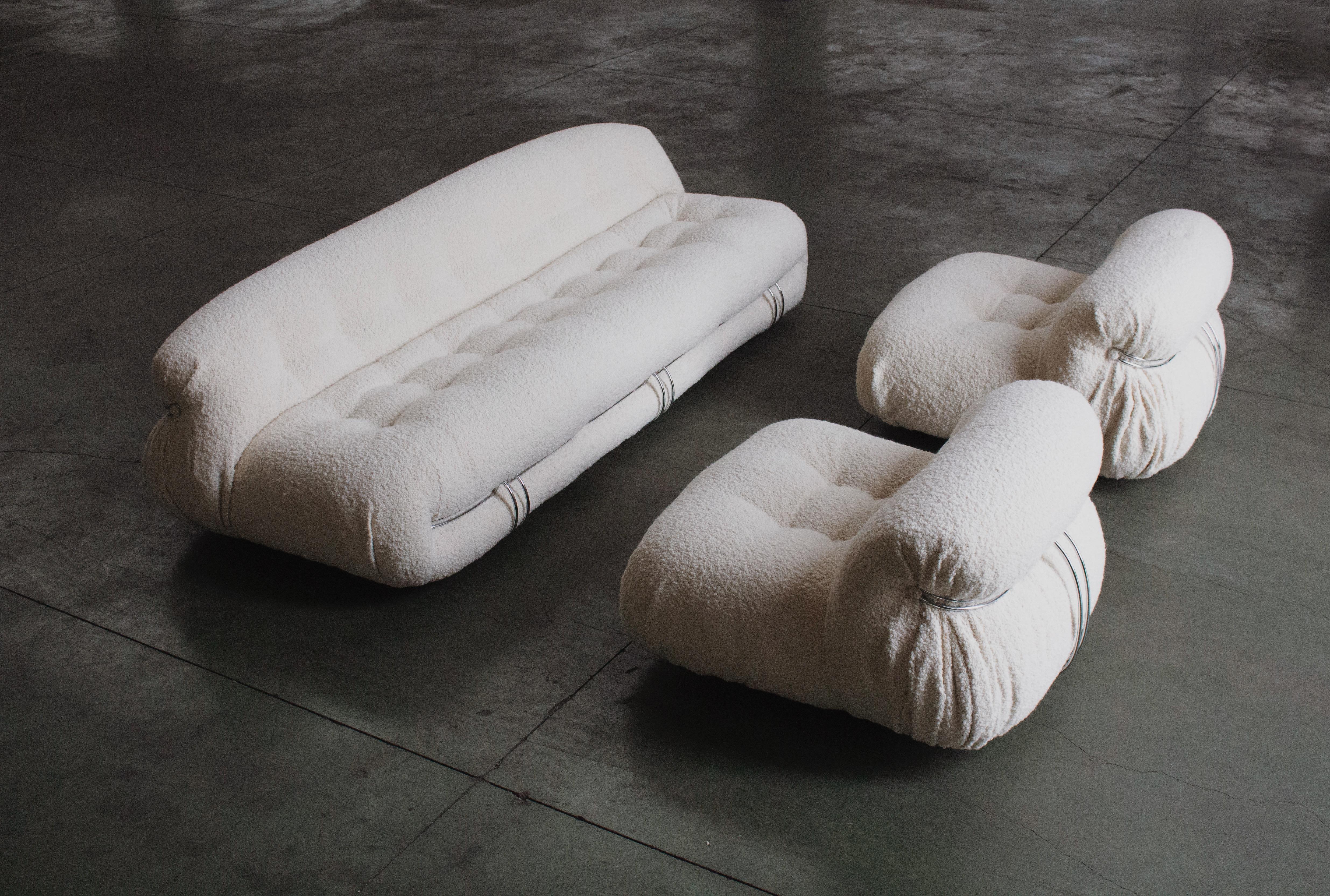 Afra & Tobia Scarpa “Soriana” Living Room Set for Cassina, Bouclé Wool, 1969 For Sale 5