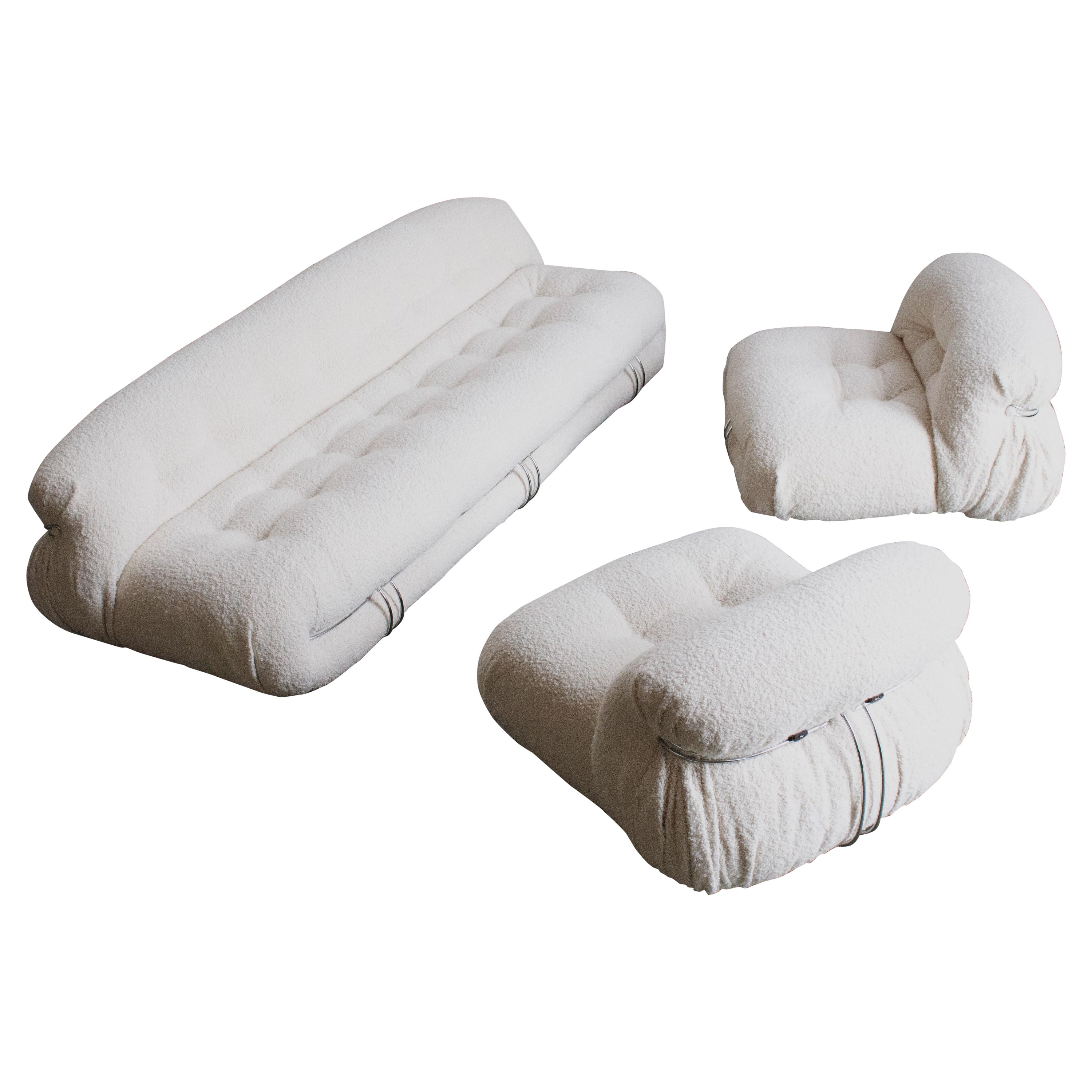 Afra & Tobia Scarpa “Soriana” Living Room Set for Cassina, Bouclé Wool, 1969