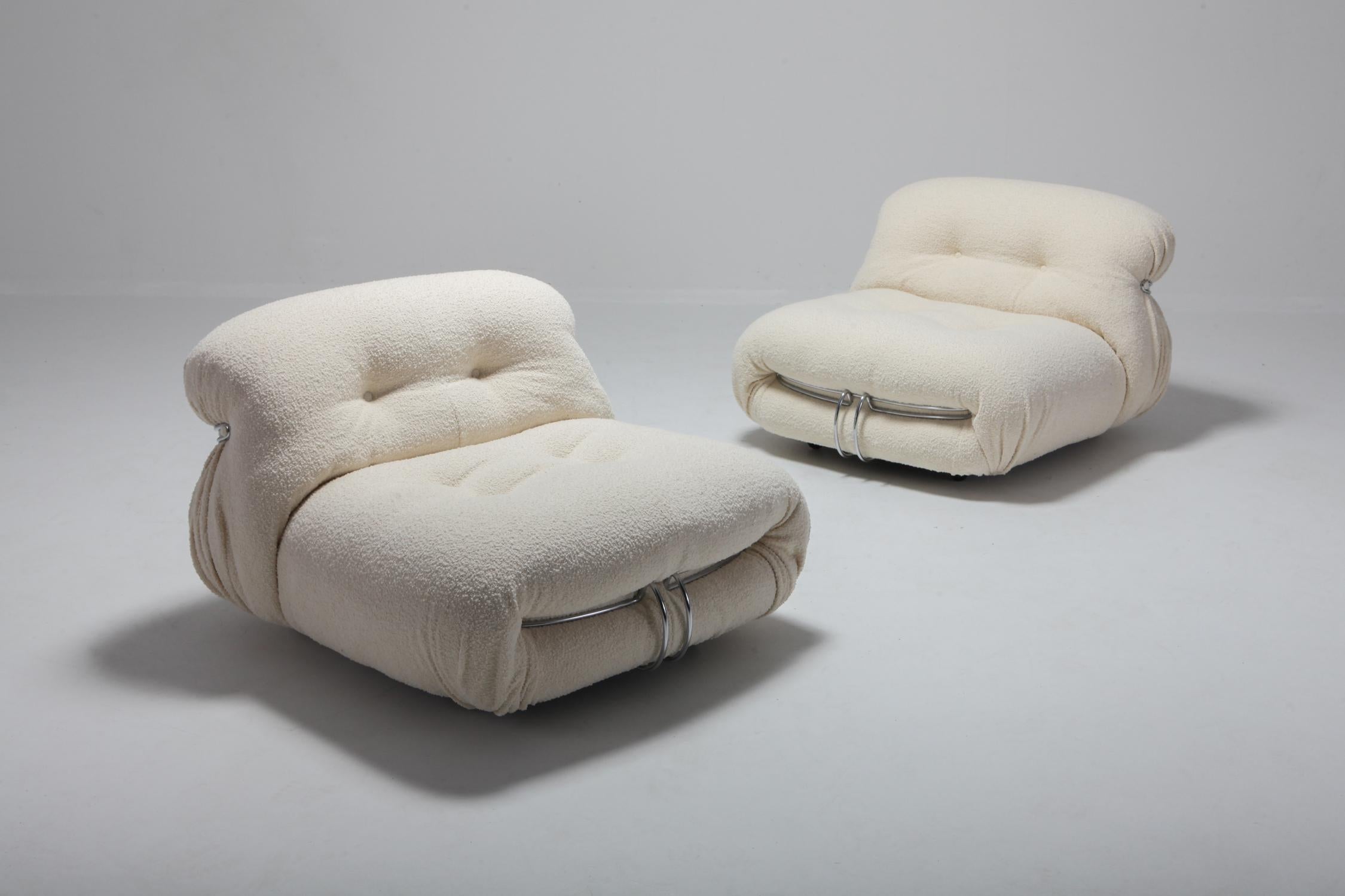 Post-Modern Afra & Tobia Scarpa 'Soriana' Living Room Set in Cream Wool