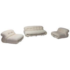 Afra & Tobia Scarpa 'Soriana' Living Room Set in Cream Wool