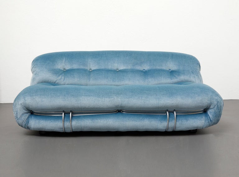 Afra & Tobia Scarpa Soriana Living Room Set in Sky Blue Velvet for Cassina, 1970 In Good Condition For Sale In Renens, CH