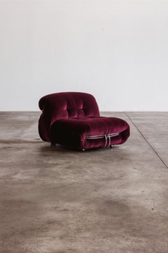 Afra & Tobia Scarpa “Soriana” Easy Chair for Cassina, Burgundy Velvet, 1969