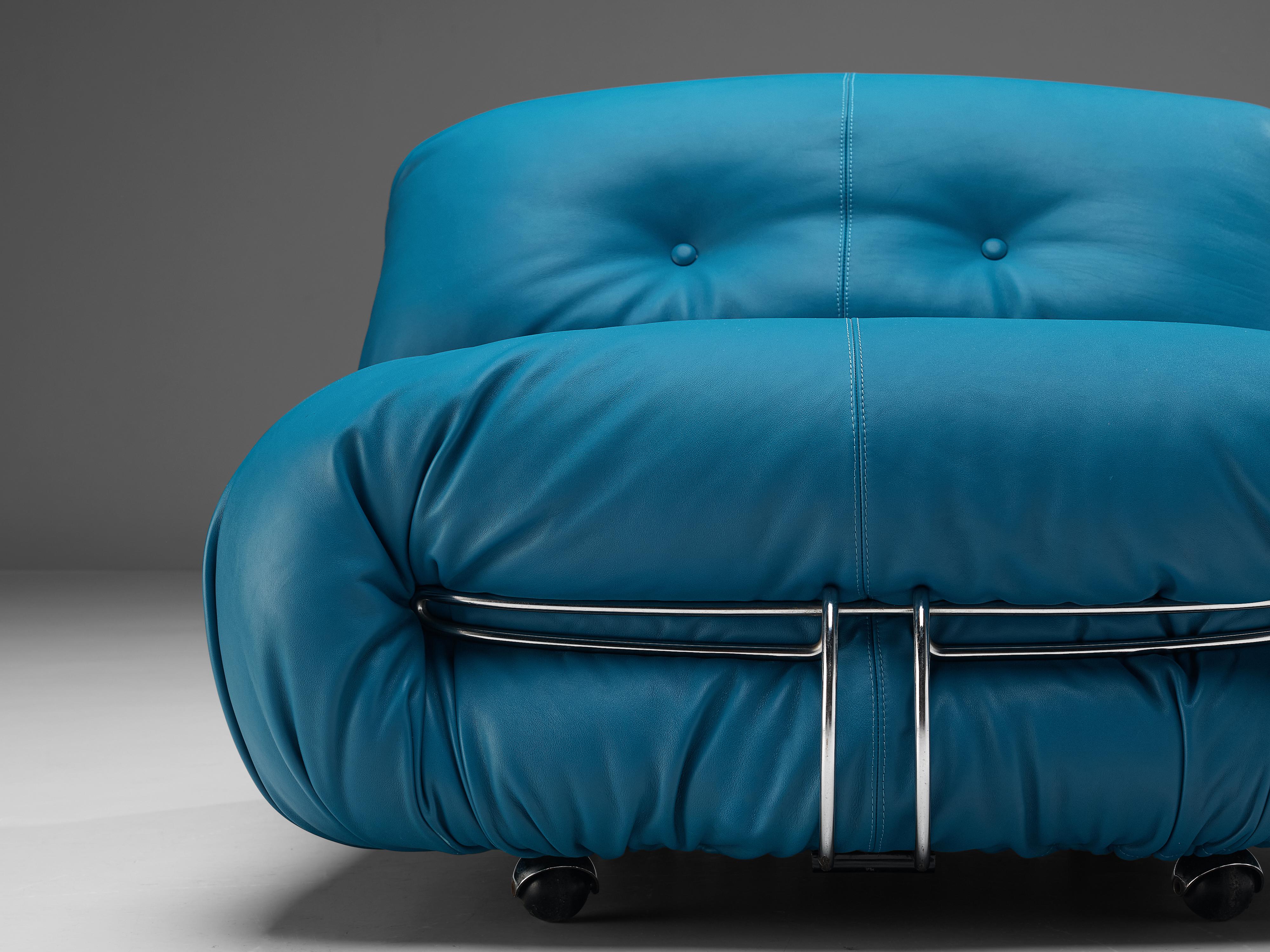Afra & Tobia Scarpa 'Soriana' Lounge Chair with Ottoman in Blue Leather 4