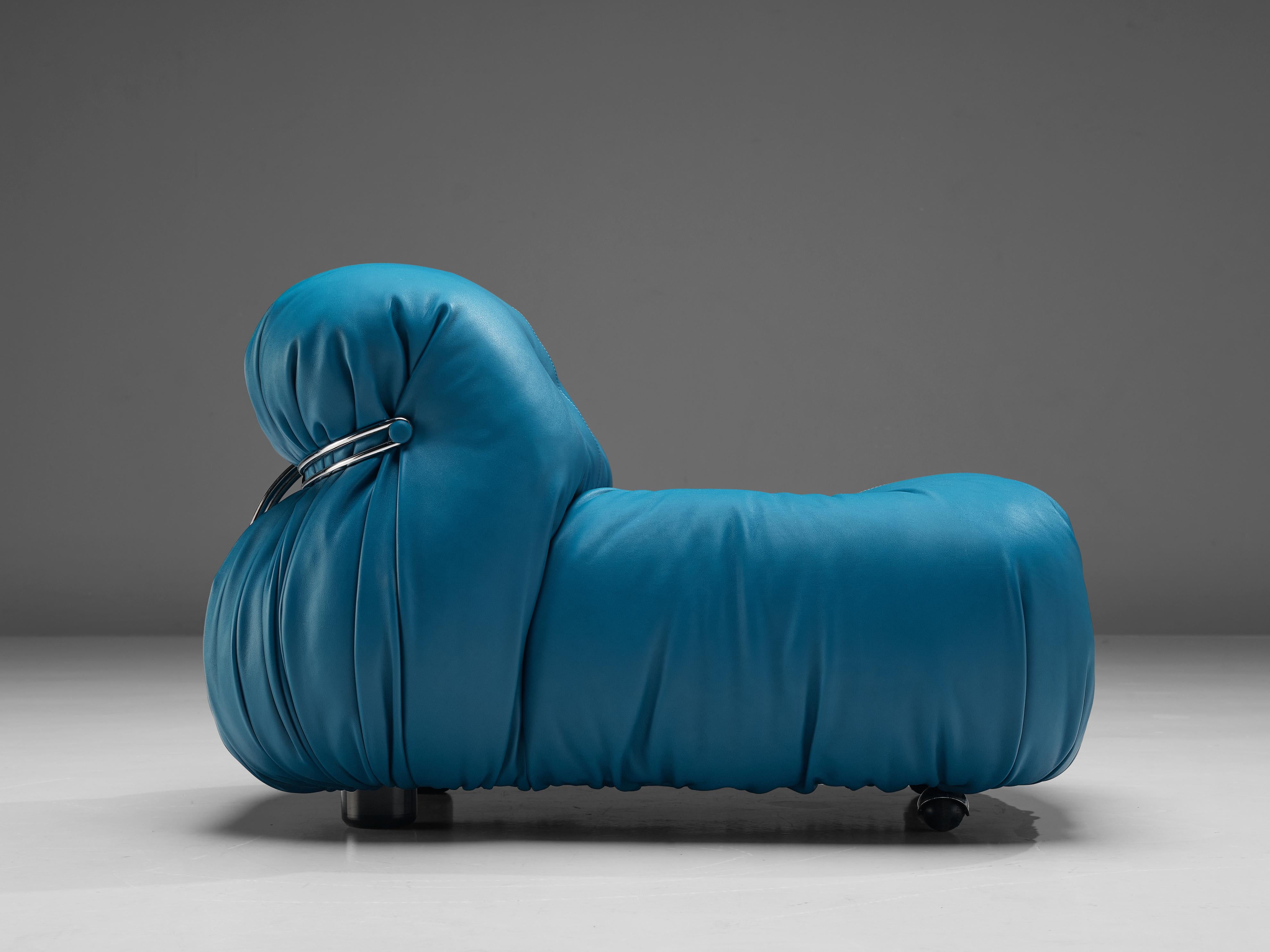 Afra & Tobia Scarpa 'Soriana' Lounge Chair with Ottoman in Blue Leather 5