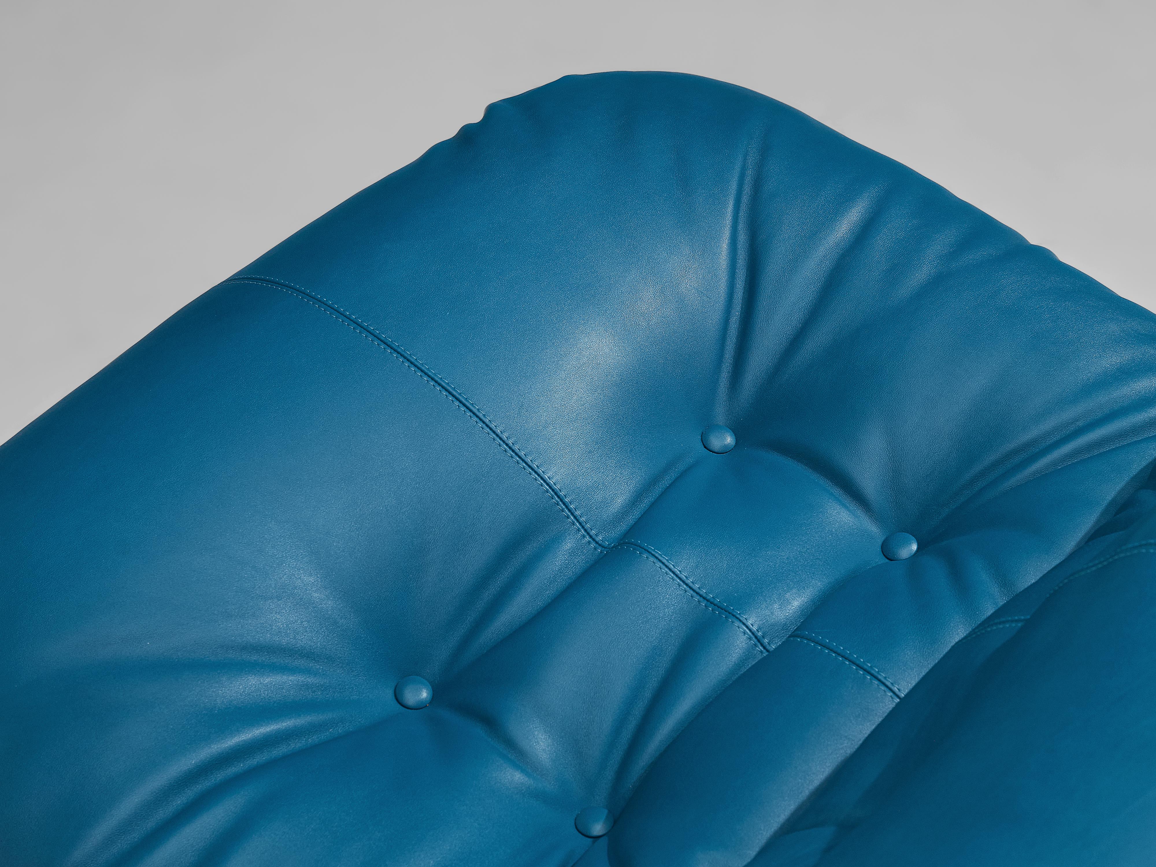 Afra & Tobia Scarpa 'Soriana' Lounge Chair with Ottoman in Blue Leather 6