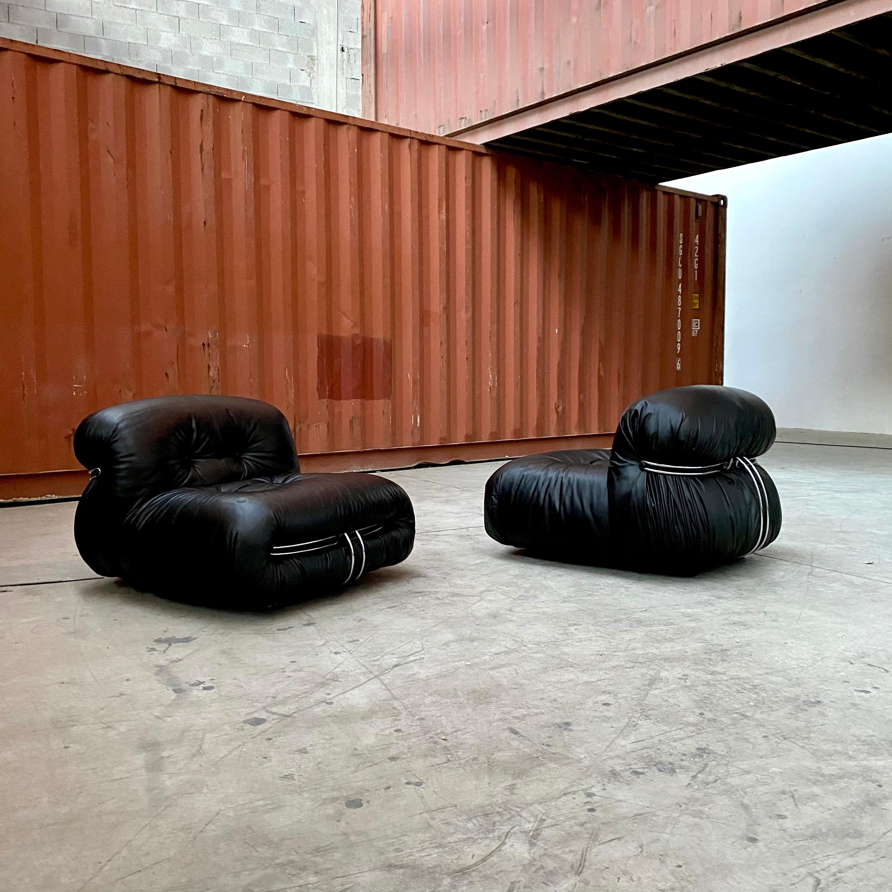 Leather Afra & Tobia Scarpa “Soriana” Lounge Chairs for Cassina, 1969