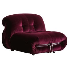 Afra & Tobia Scarpa “Soriana” Lounge Chair for Cassina, Burgundy Velvet, 1969