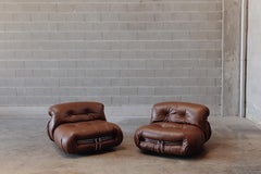 Afra & Tobia Scarpa "Soriana" Chairs for Cassina, Brown Leather, 1969, Set of 2