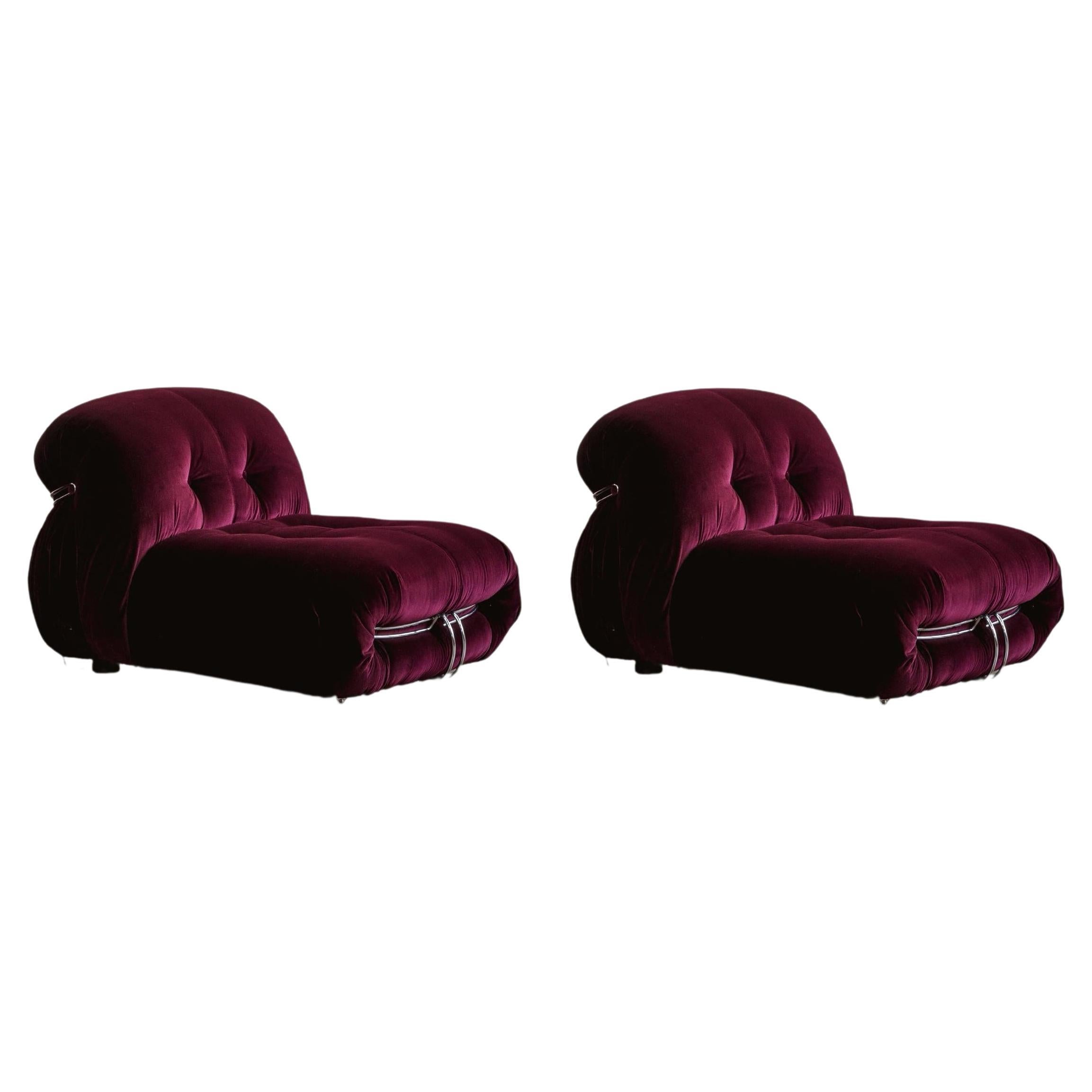 Sedie "Soriana" di Afra & Tobia Scarpa per Cassina, Borgogna, 1969, Set di 2