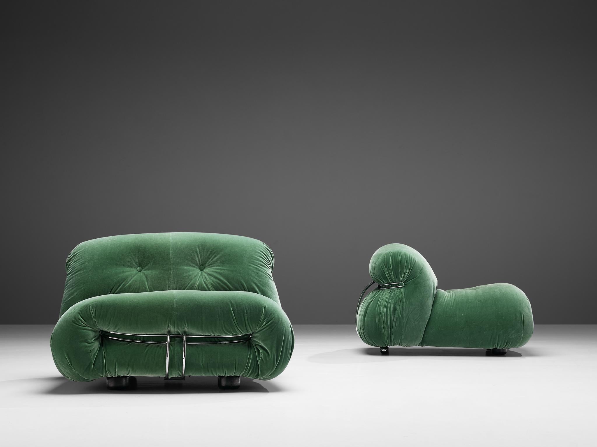 italien Afra & Tobia Scarpa fauteuils de salon « Soriana » en tissu de velours vert