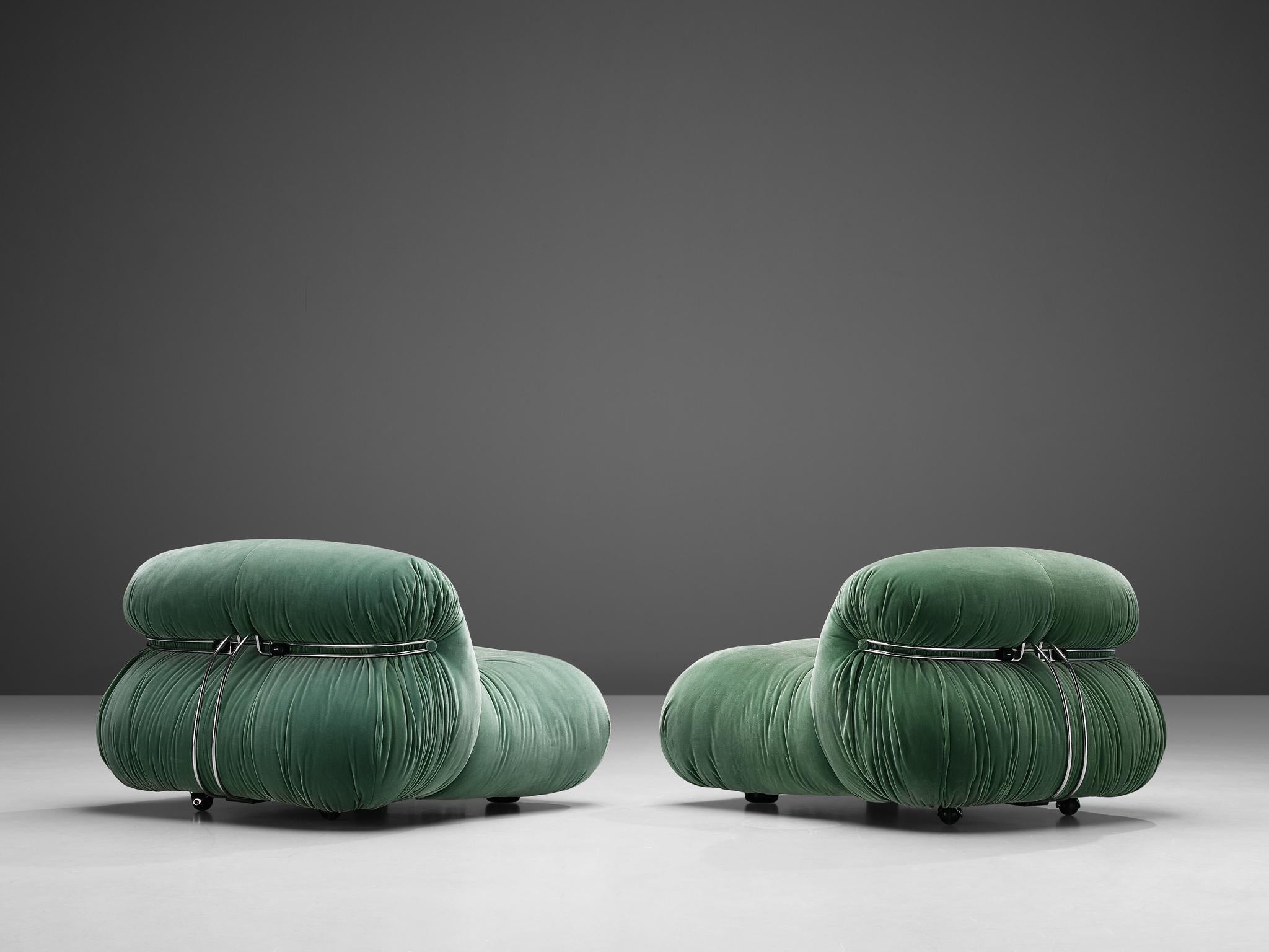 Afra & Tobia Scarpa fauteuils de salon « Soriana » en tissu de velours vert Bon état à Waalwijk, NL